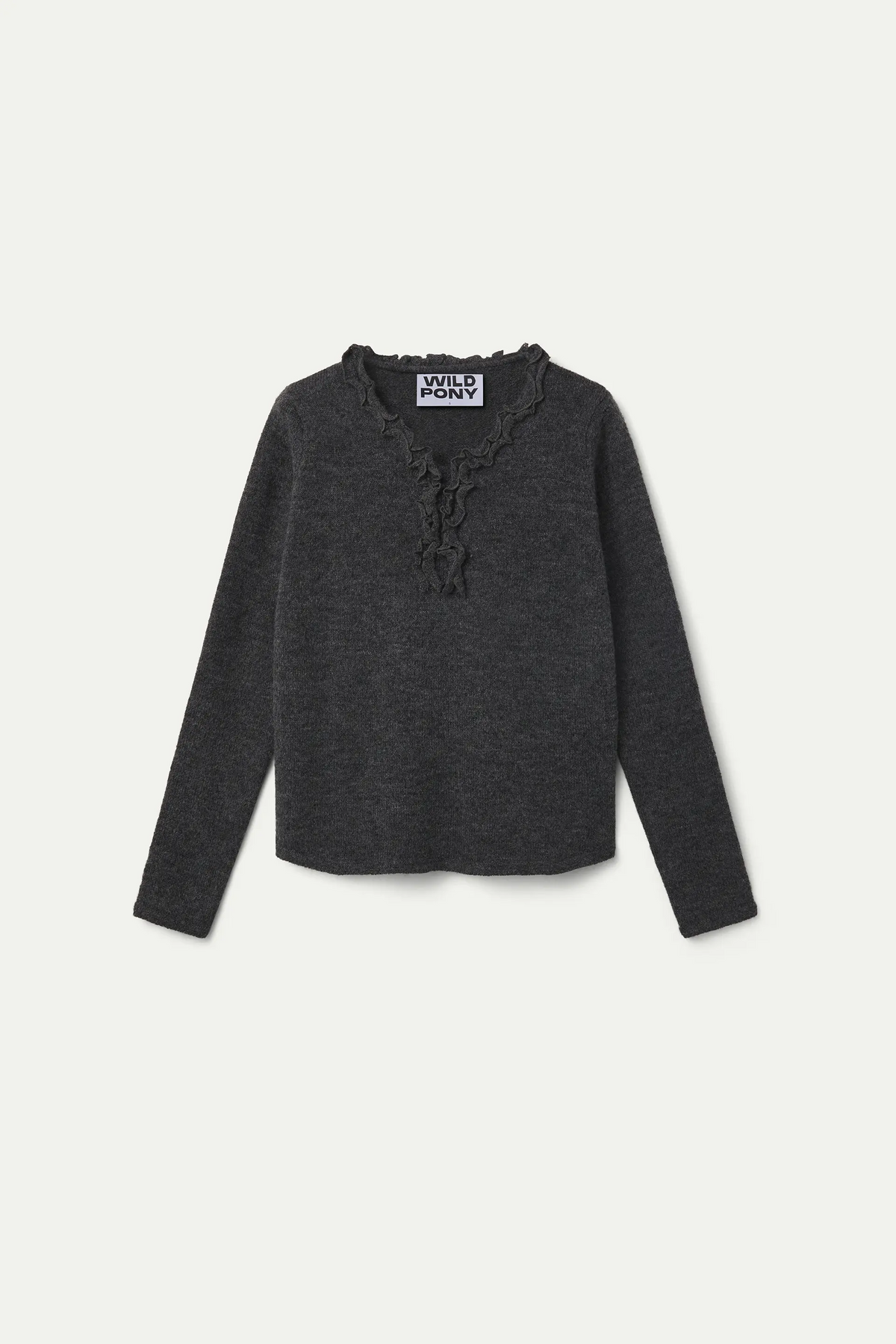 Grey knit sweater with mini ruffles