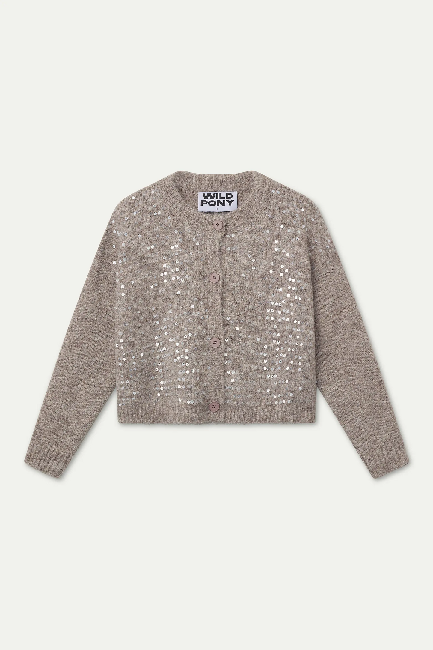 Taupe knit cardigan with sequins