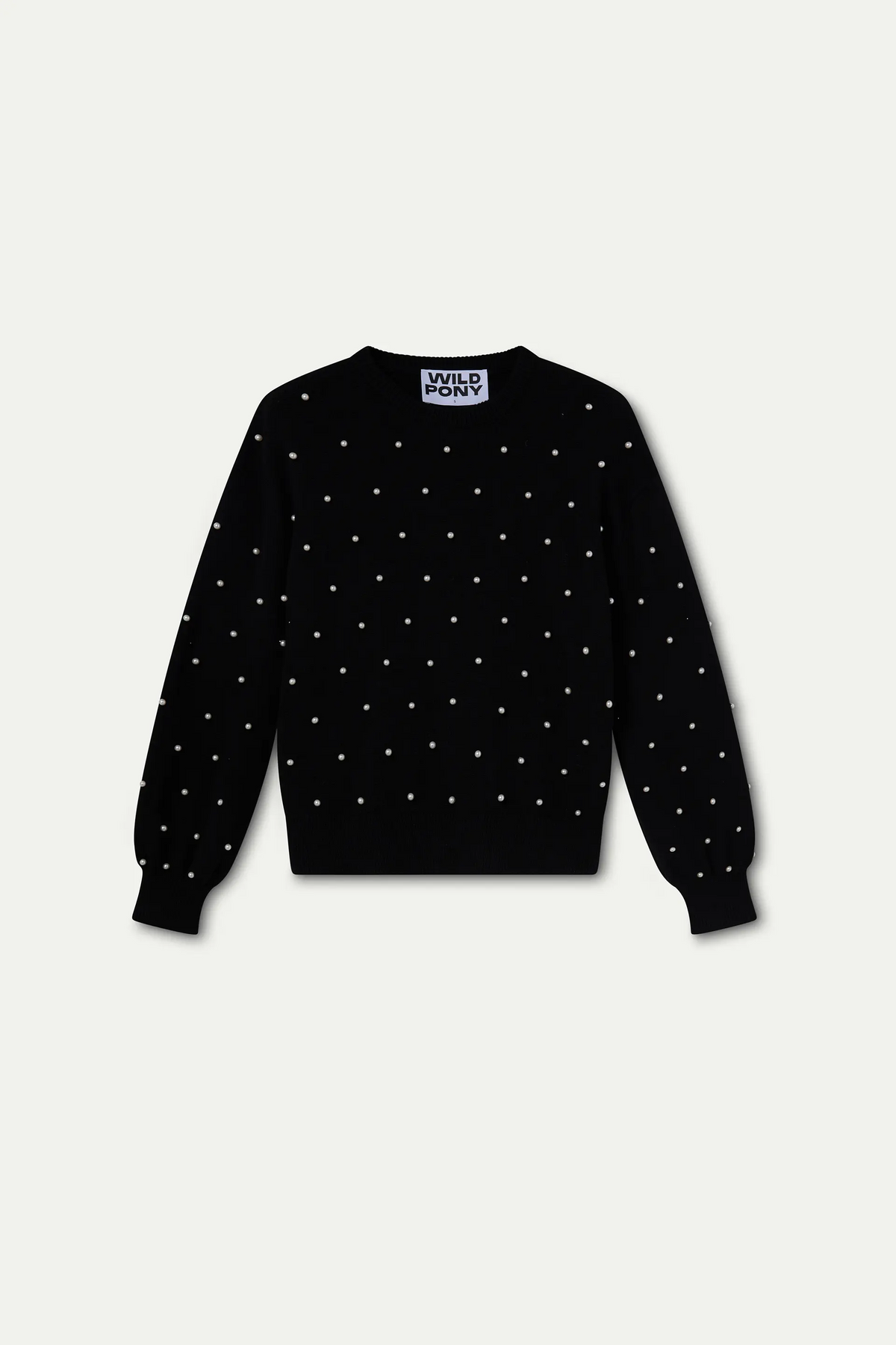 Jersey punto negro con perlas blancas