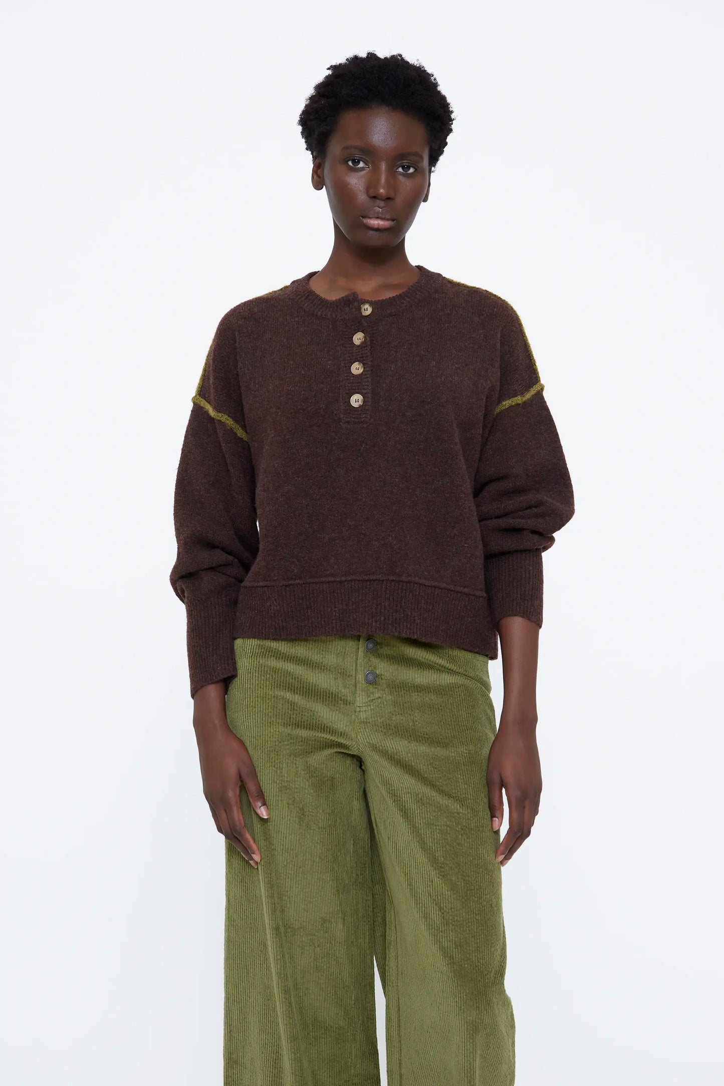Brown and green wool blend jumper