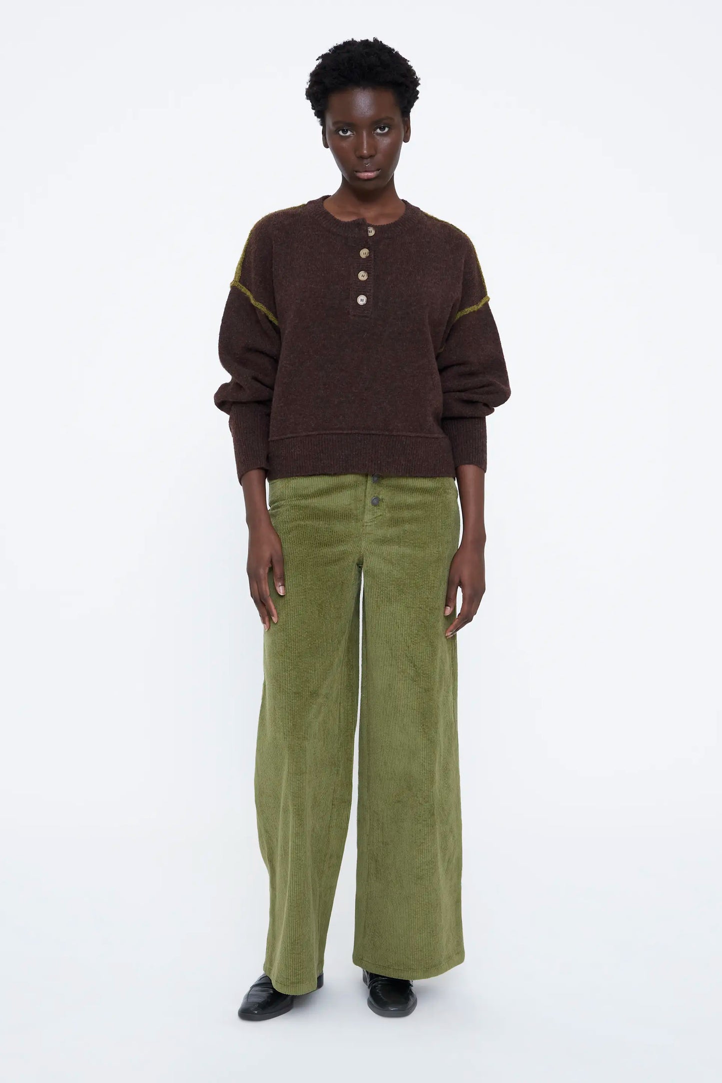 Brown and green wool blend jumper