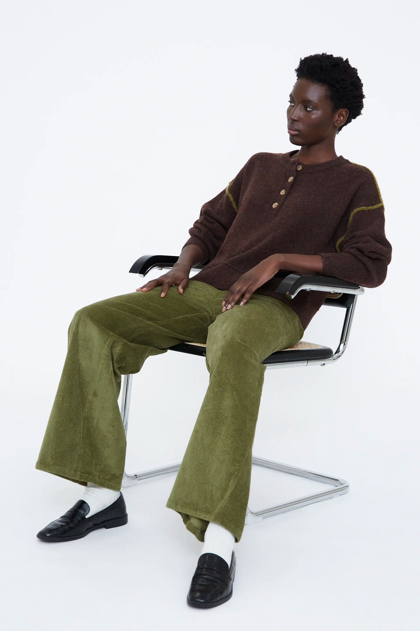 Brown and green wool blend jumper