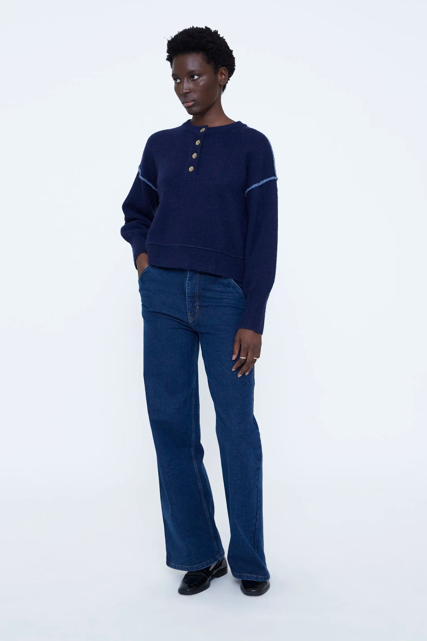 Navy blue wool blend sweater