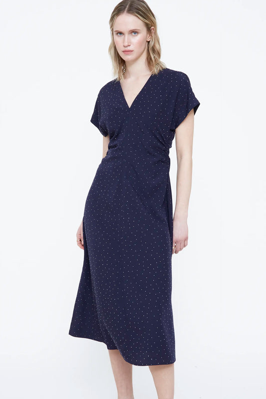 Navy blue midi dress with mini silver appliques
