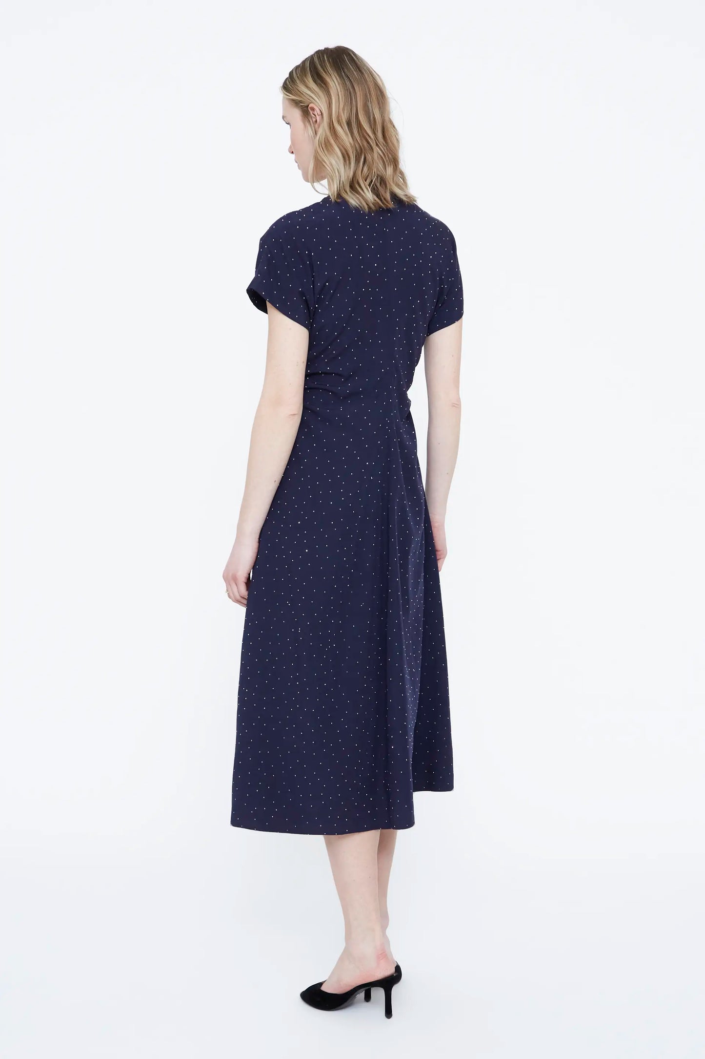 Vestido midi azul marino con mini apliques plateados