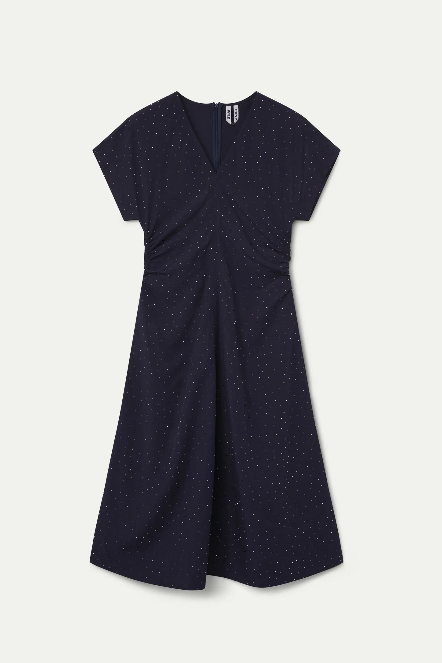 Vestido midi azul marino con mini apliques plateados