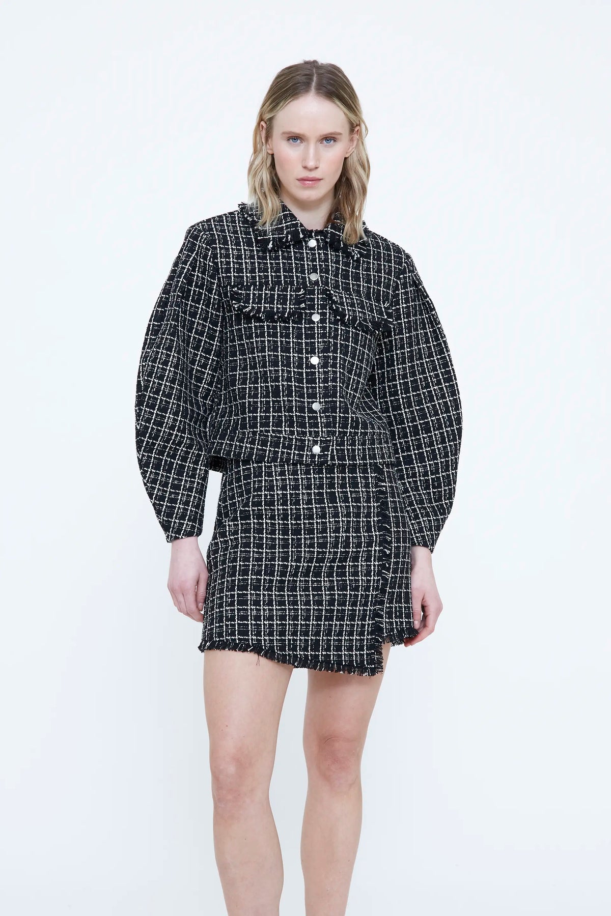 Black tweed jacket with frayed details