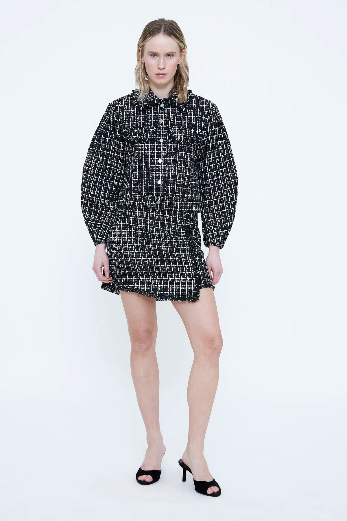 Black tweed jacket with frayed details