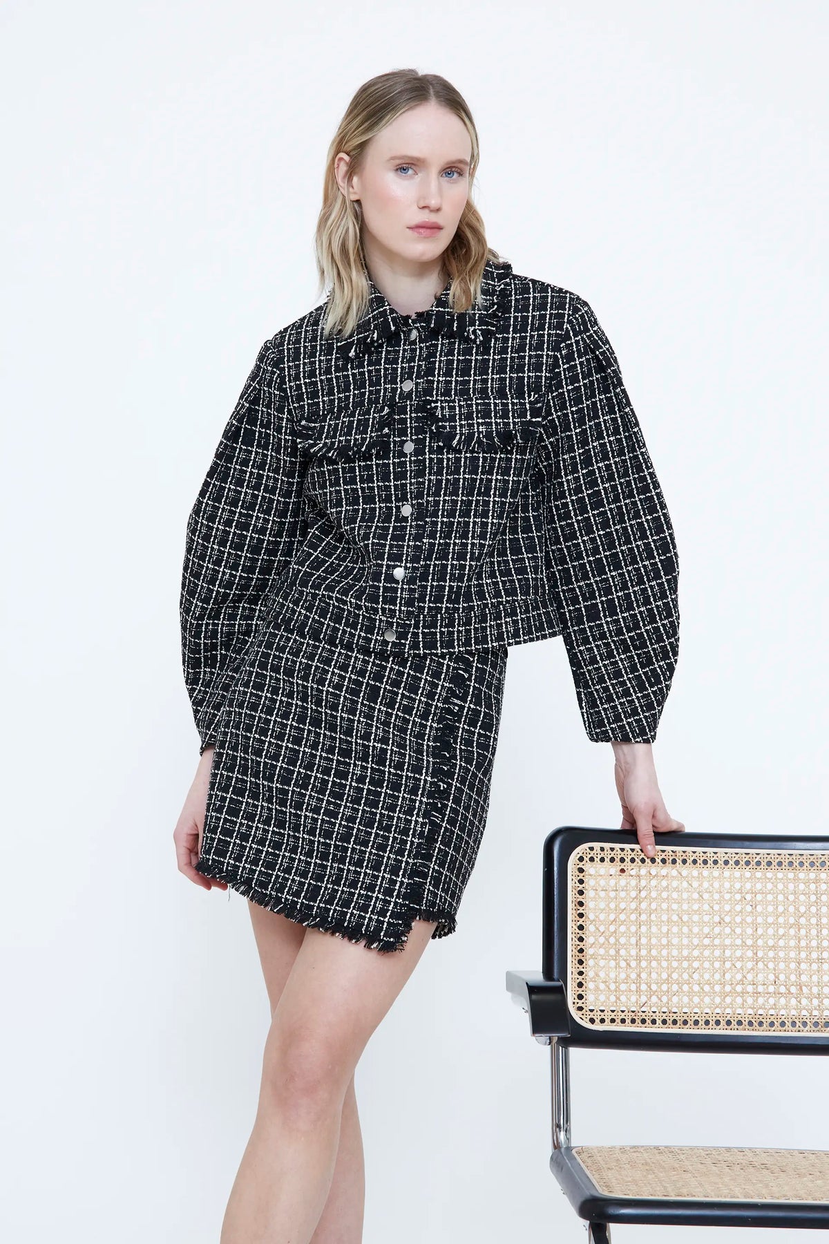Black tweed jacket with frayed details