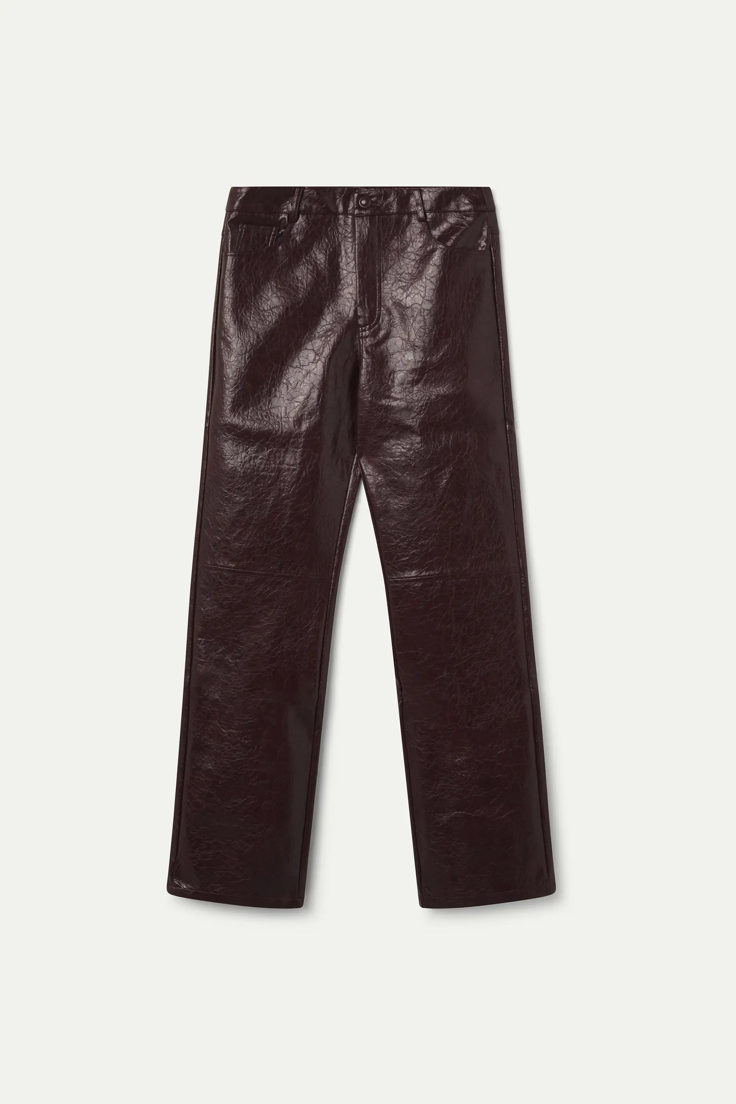 Pantalón cuero sintético burdeos