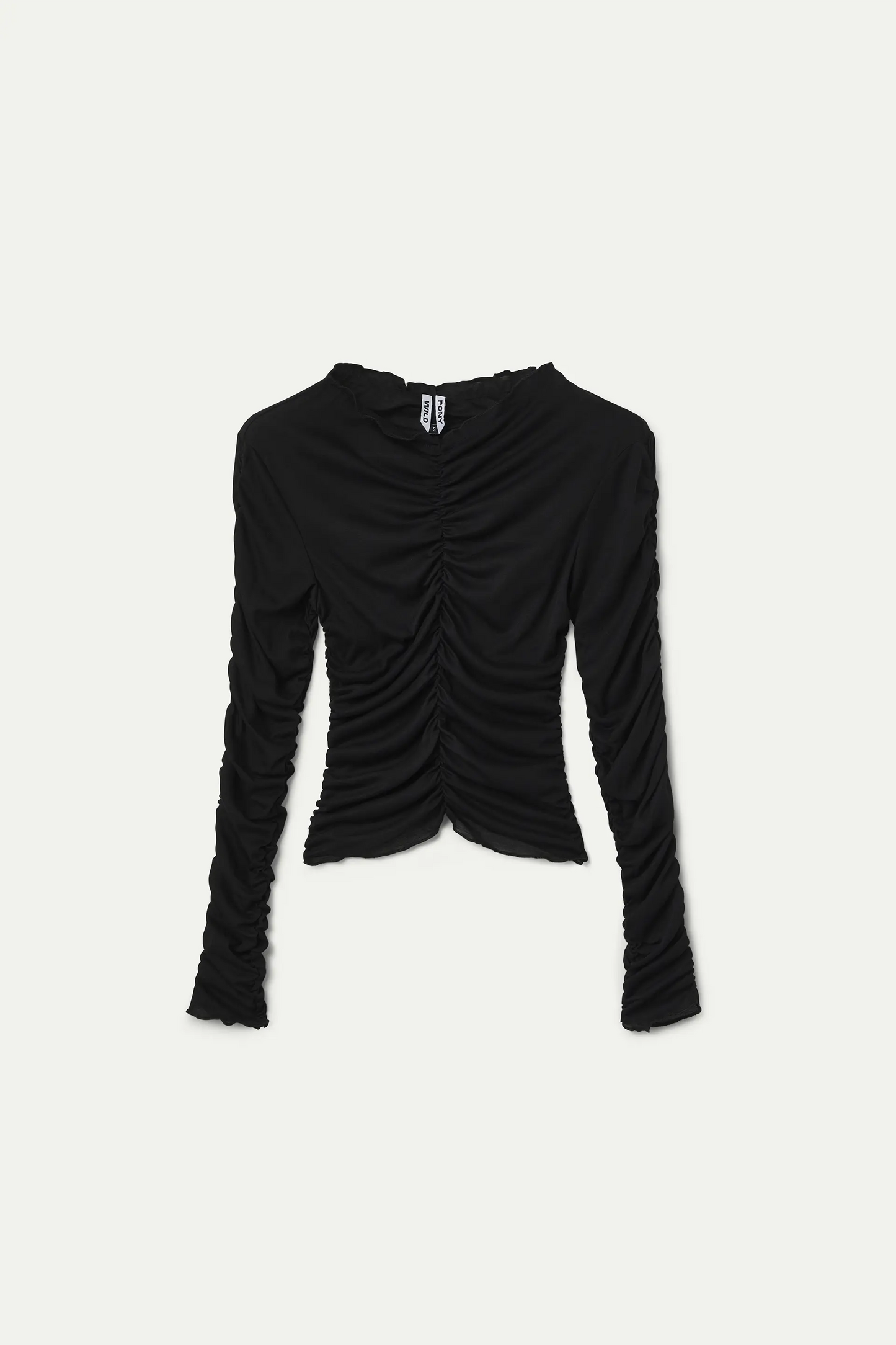 Black ruched long-sleeved T-shirt