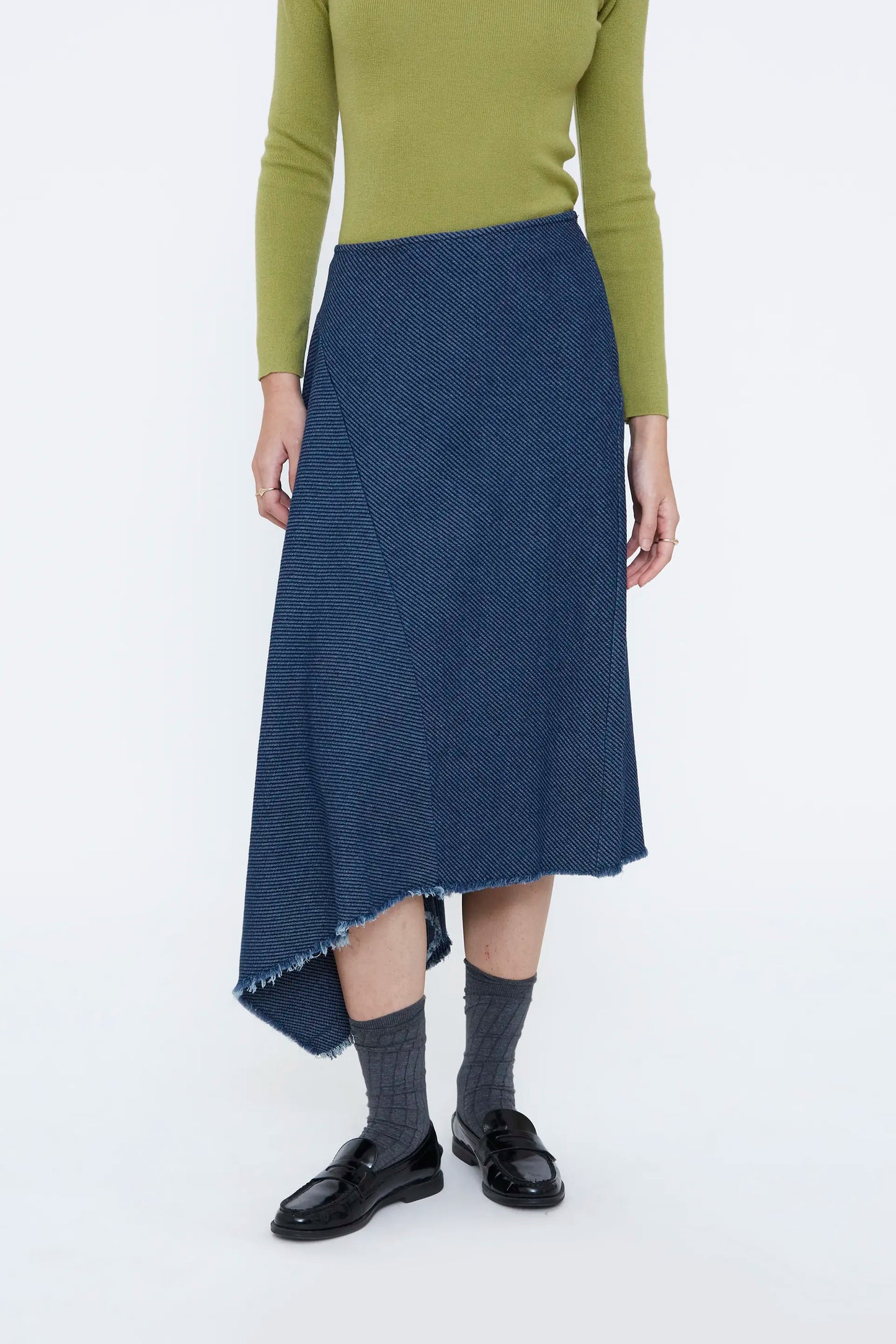 Falda midi vaquera azul marino