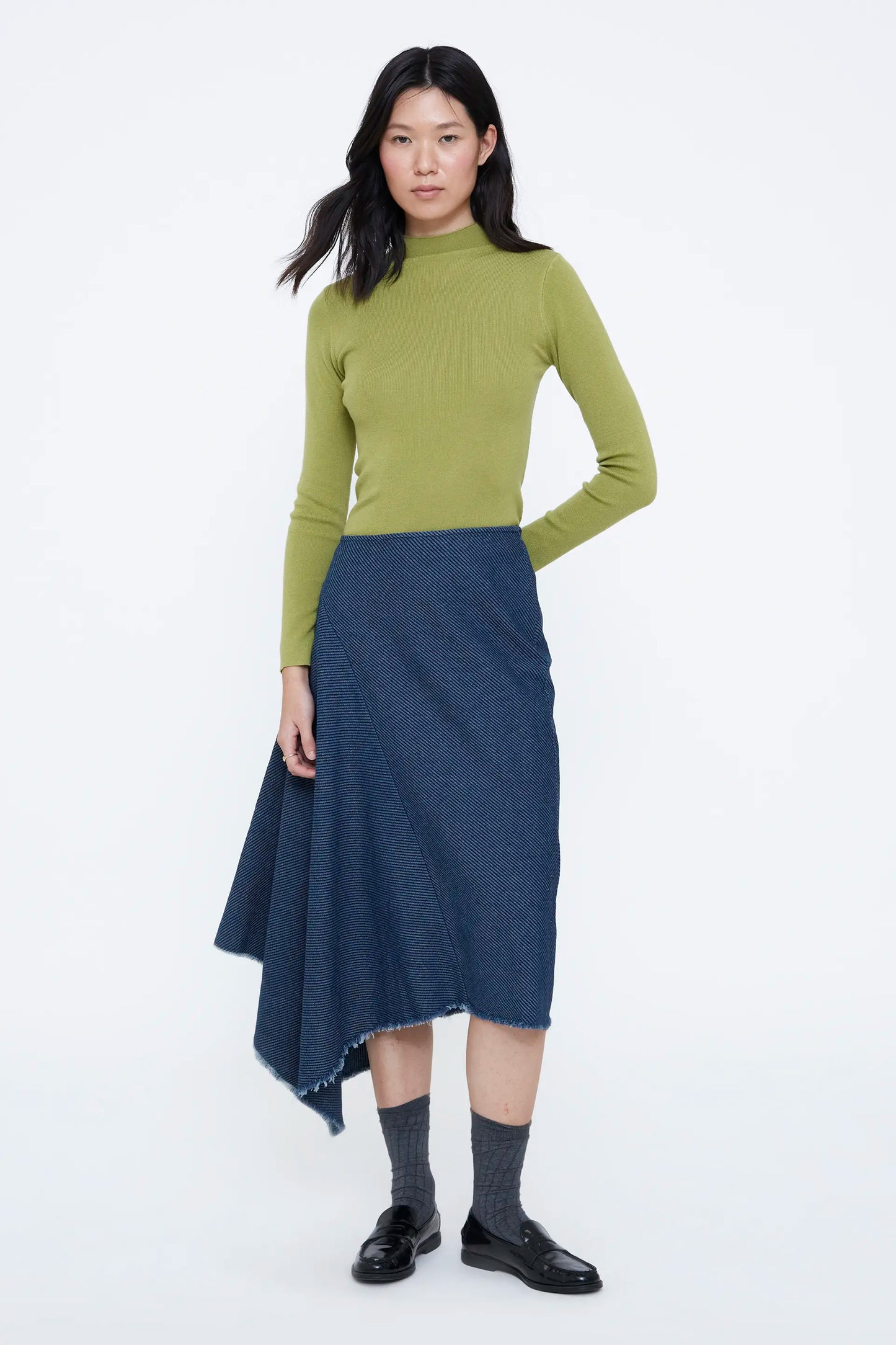 Falda midi vaquera azul marino