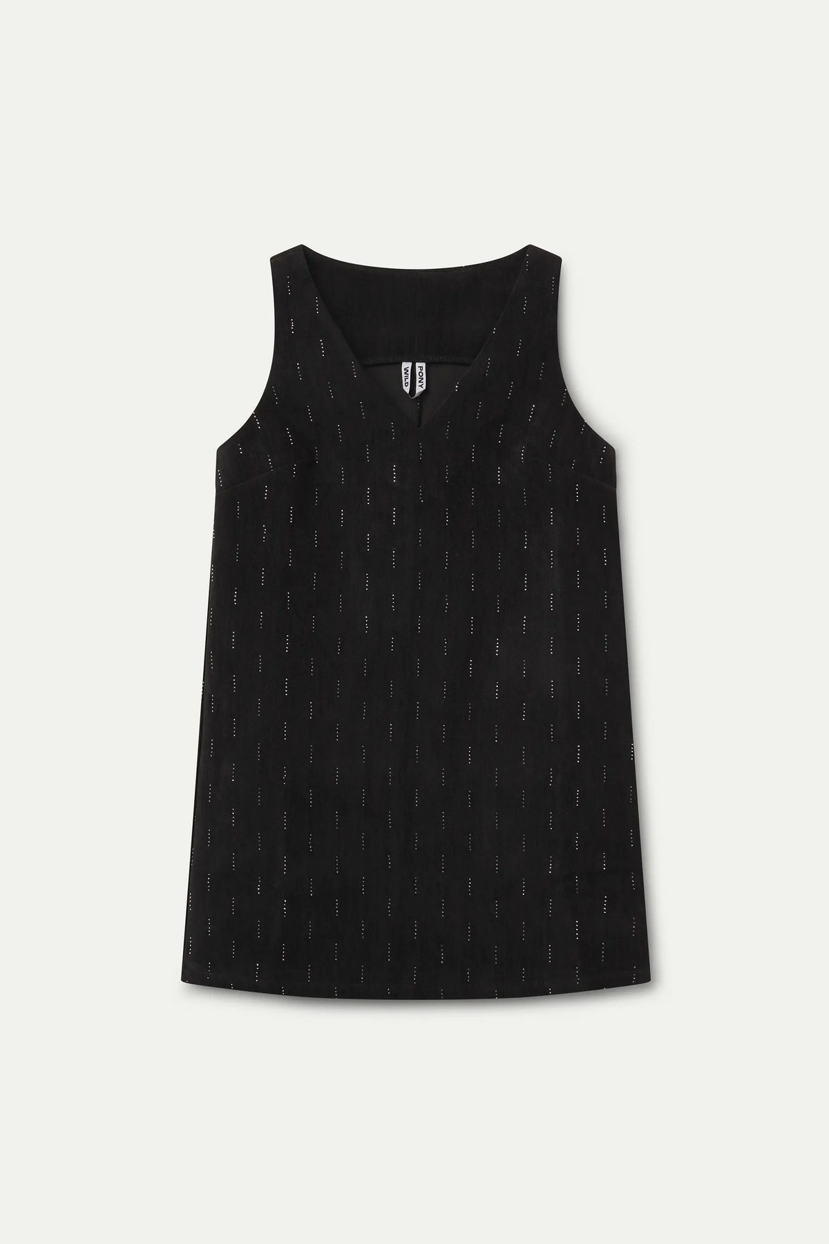 Vestido corto negro con apliques plateados