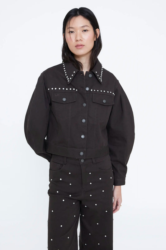 Chaqueta vaquera verde oscuro con apliques