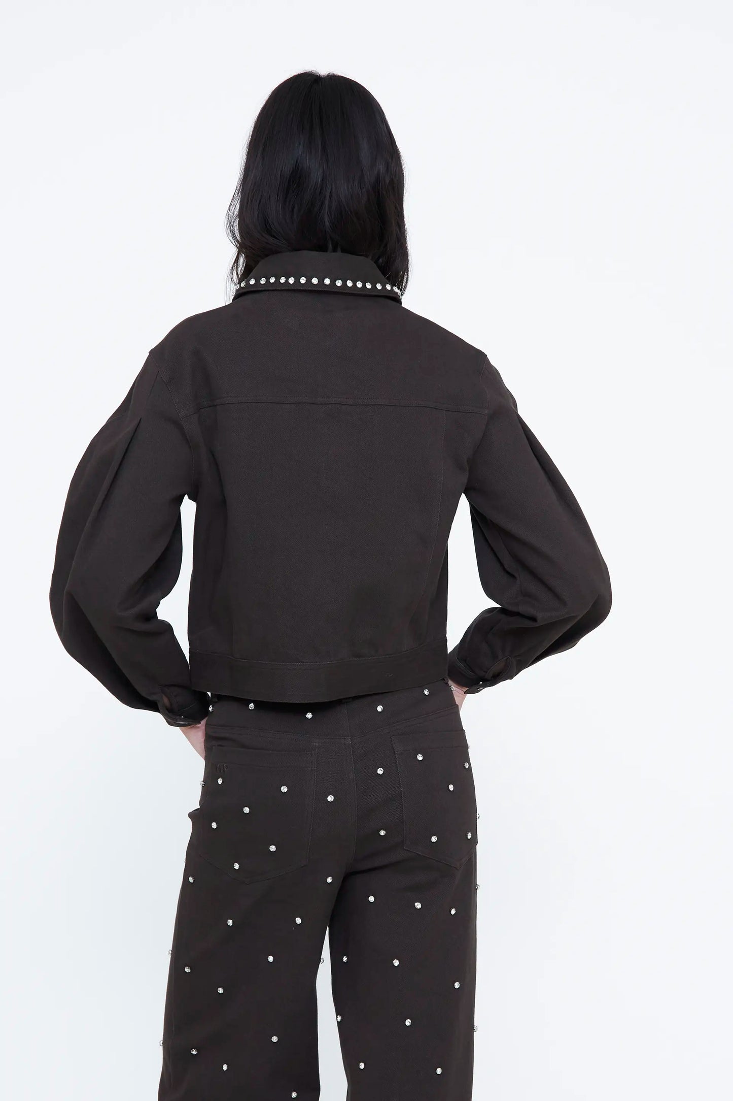 Chaqueta vaquera verde oscuro con apliques