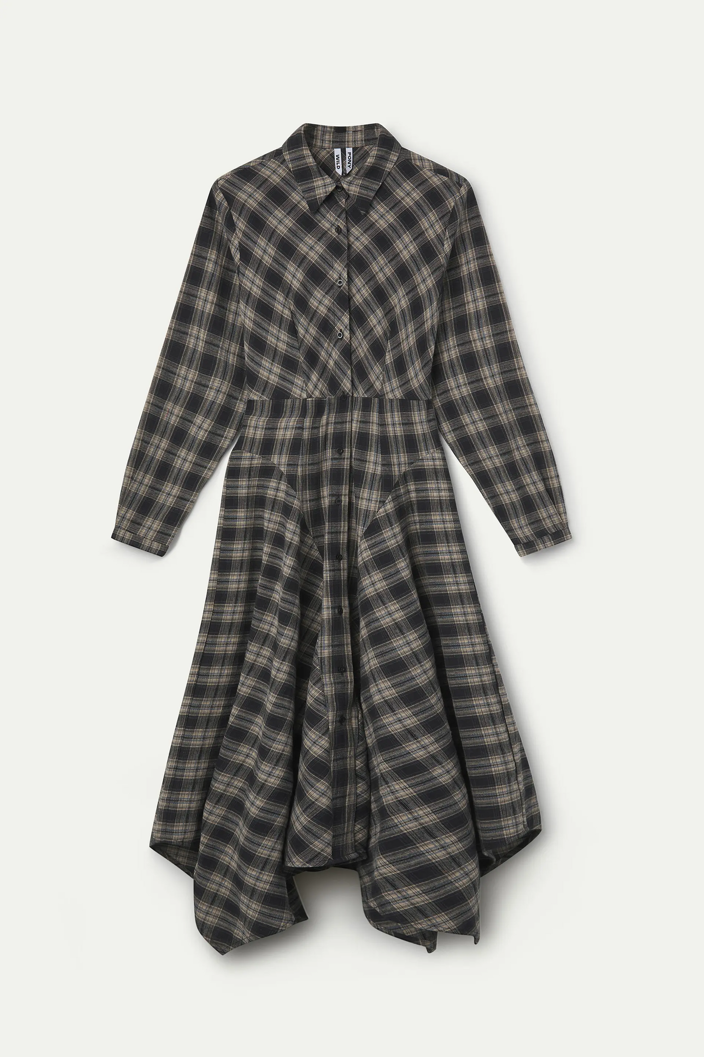 Vestido midi con estampado de cuadros negros