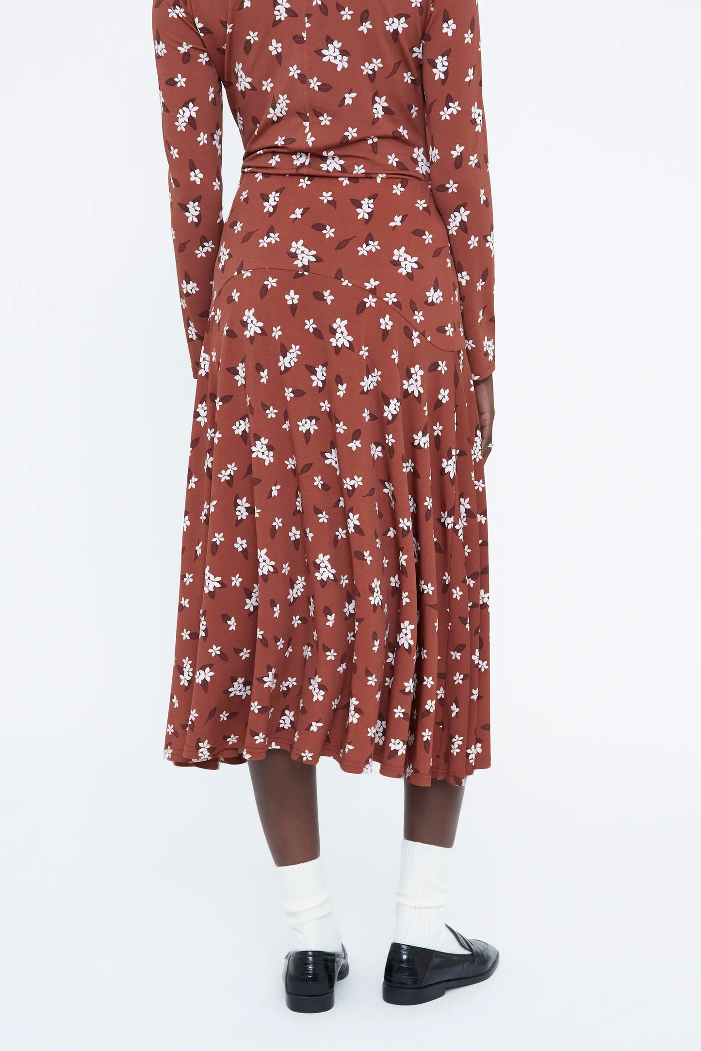 Almond Flower Print Midi Skirt
