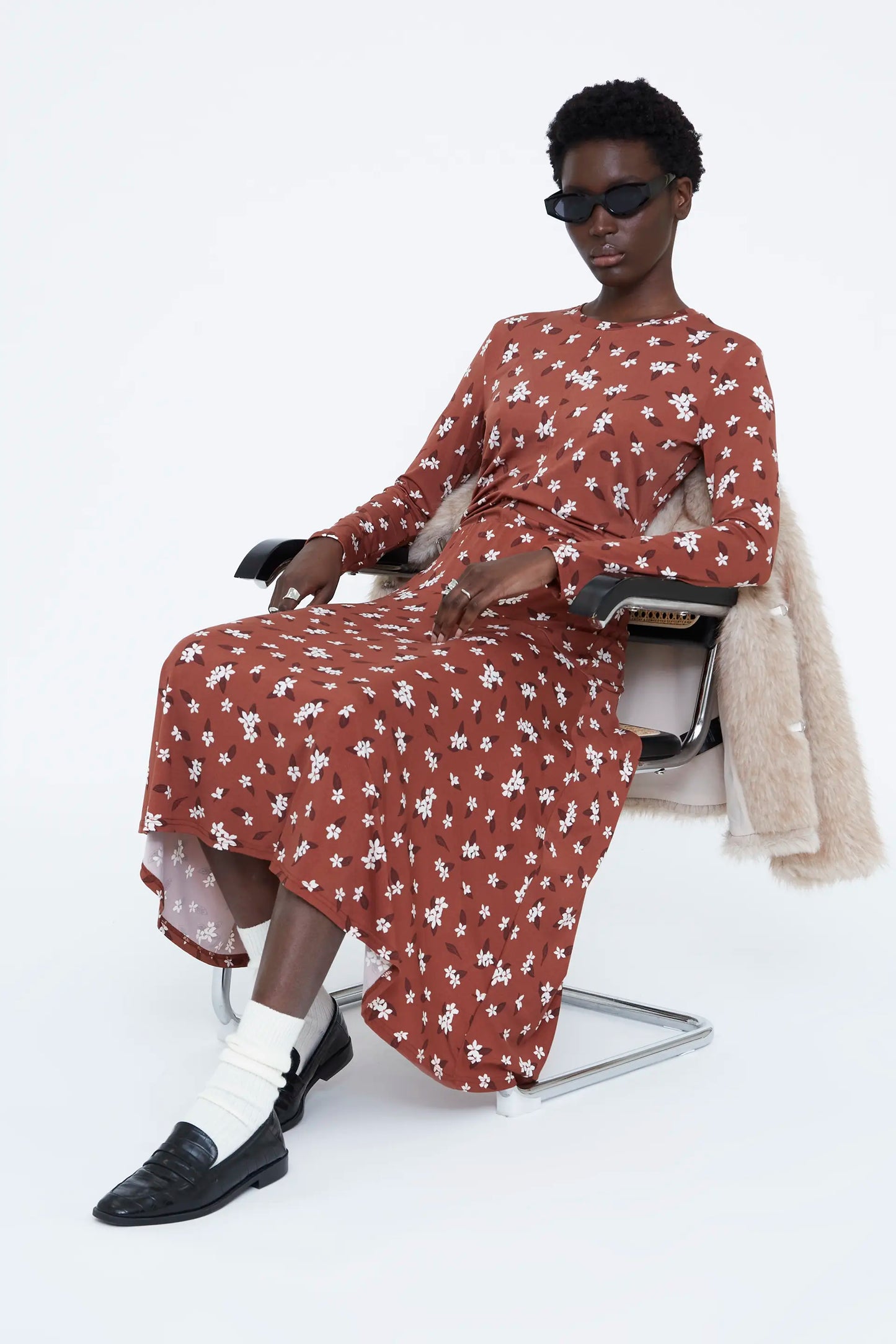 Almond Flower Print Midi Skirt