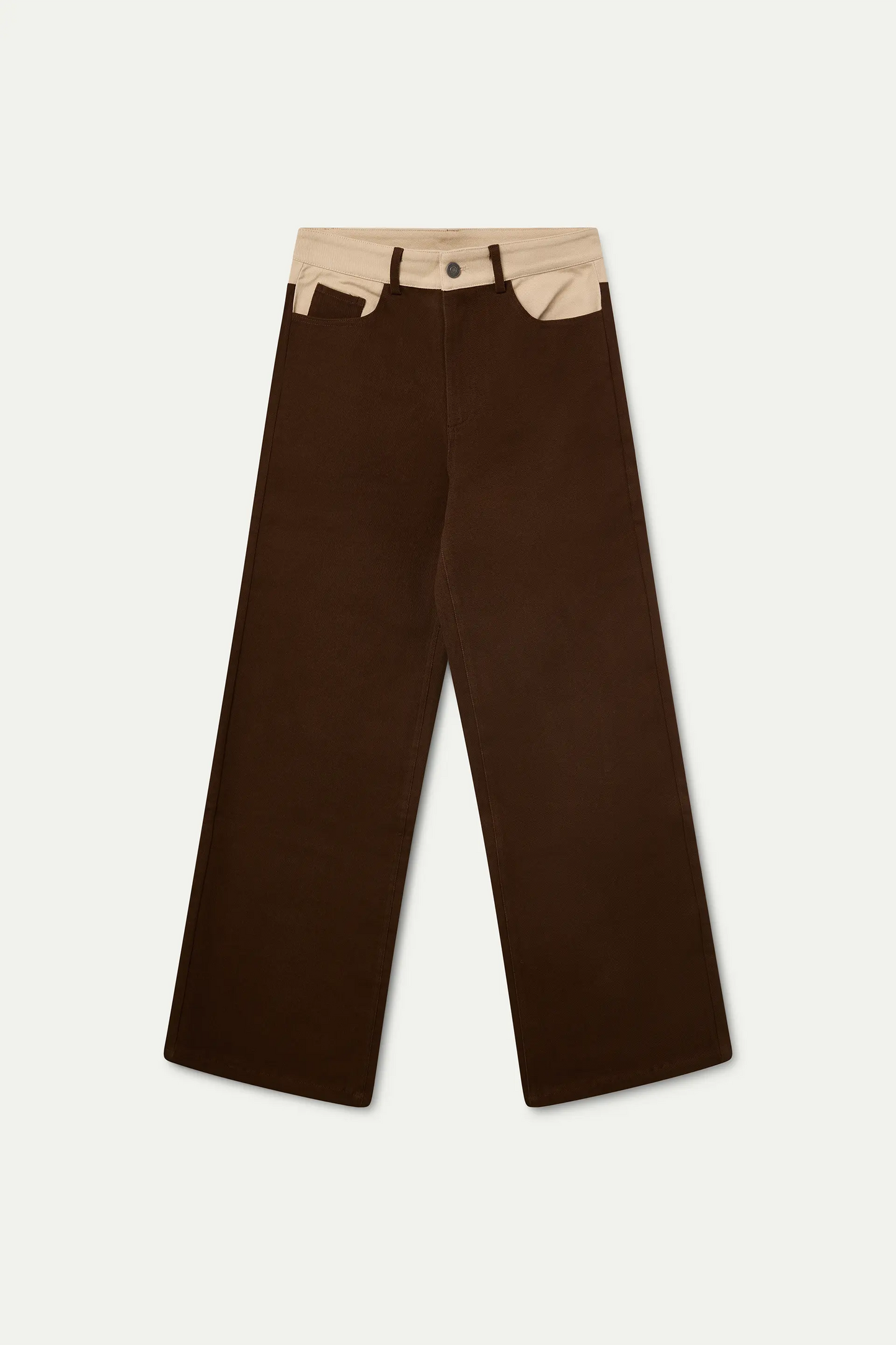 Pantalón vaquero bicolor marrón y blanco roto