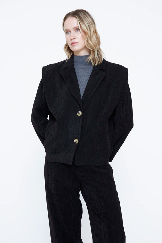 Black blazer with shoulder pads