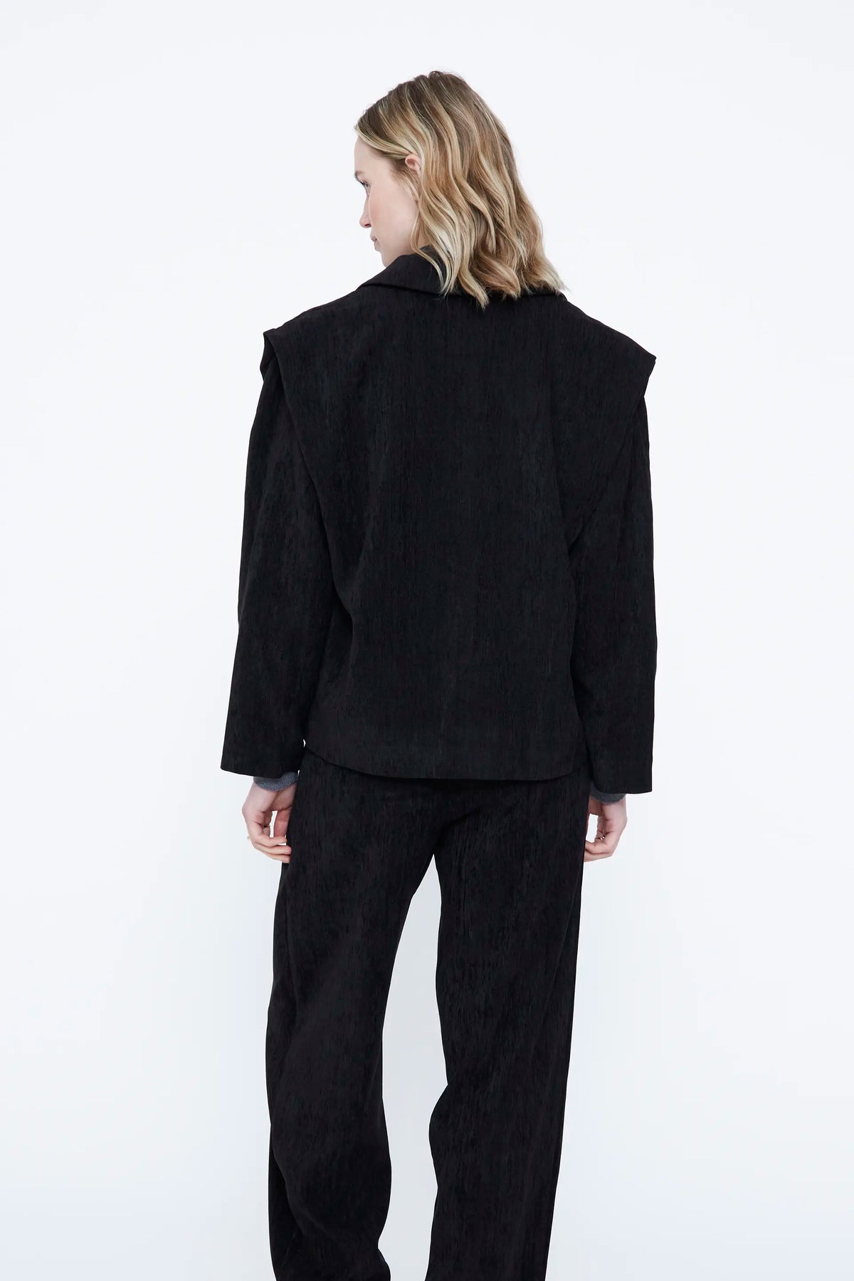Black blazer with shoulder pads