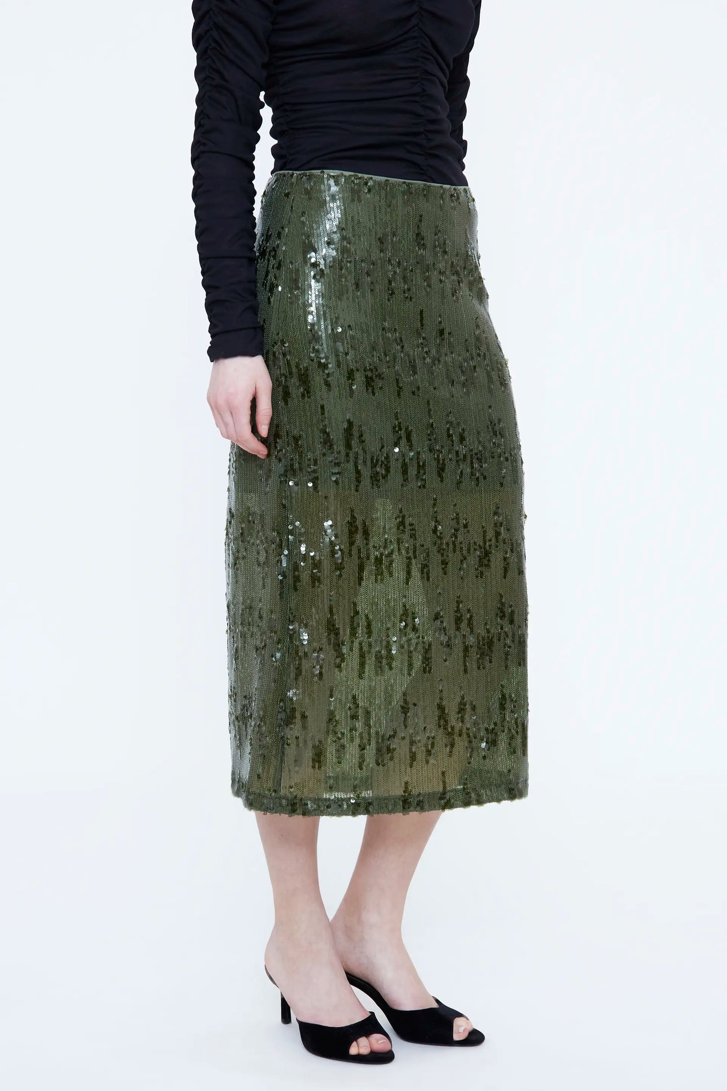 Green sequin midi skirt