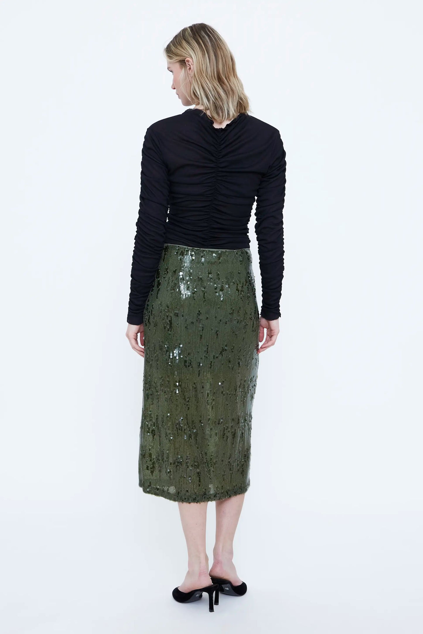 Green sequin midi skirt