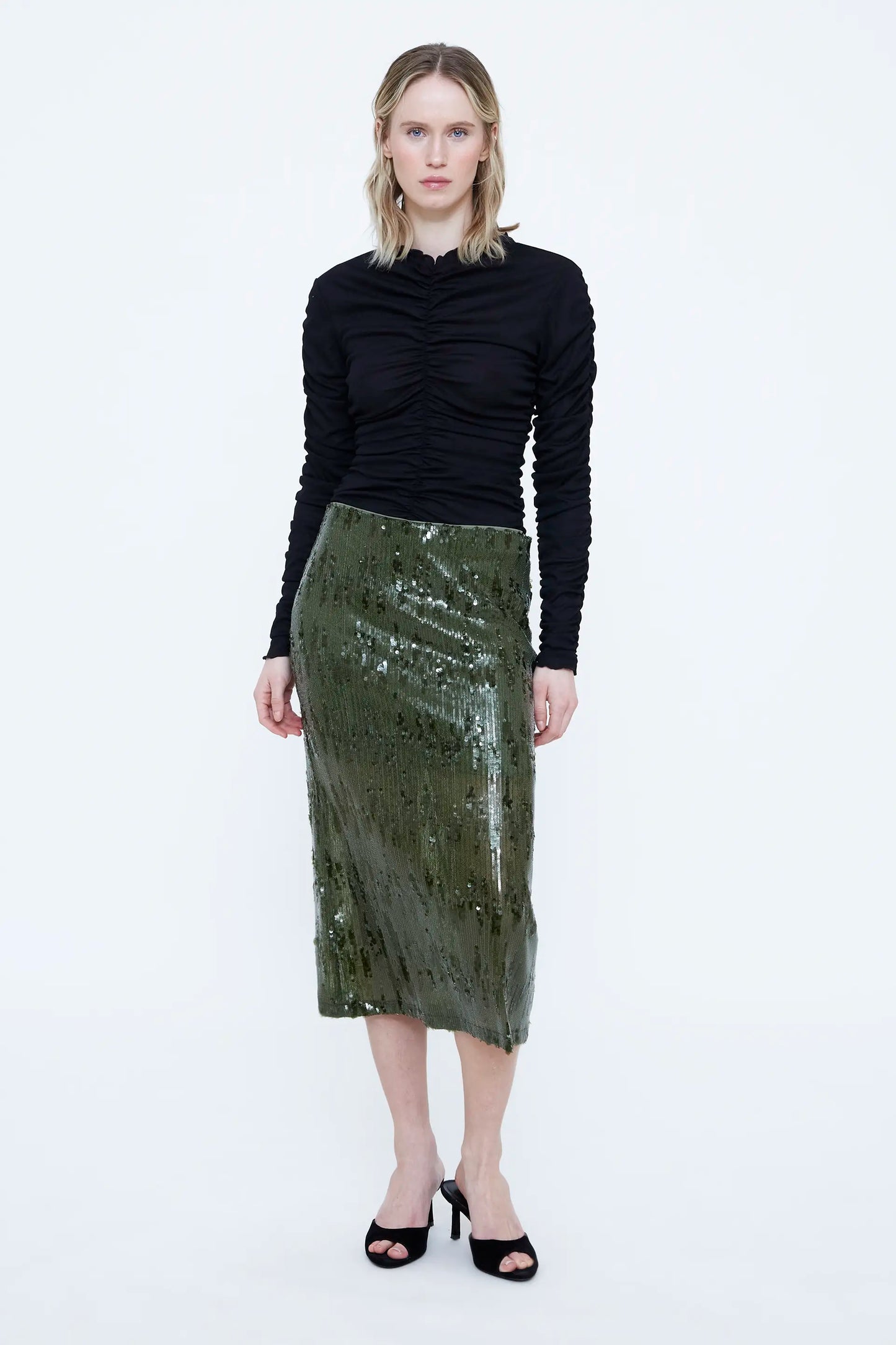 Green sequin midi skirt