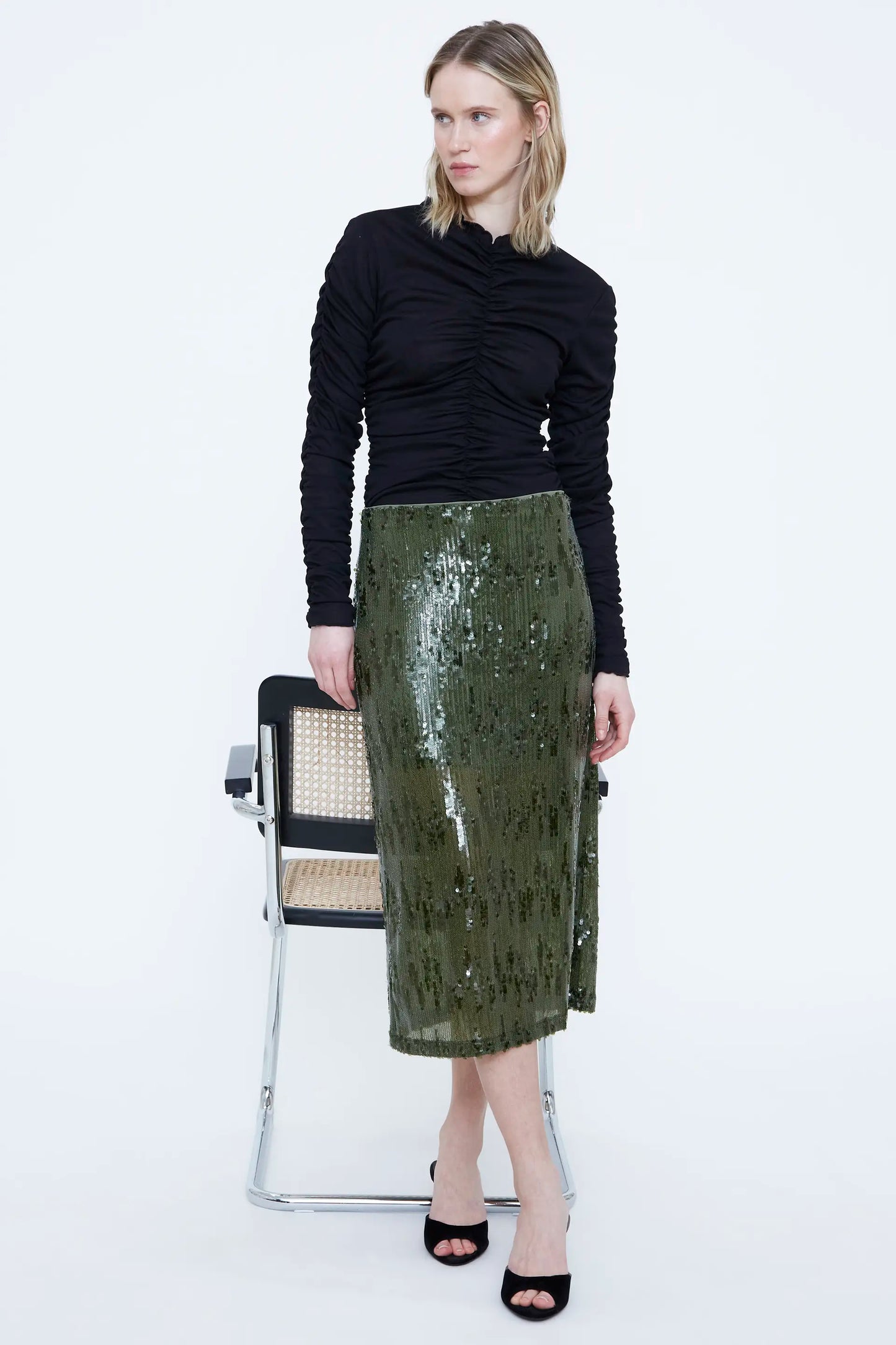 Green sequin midi skirt
