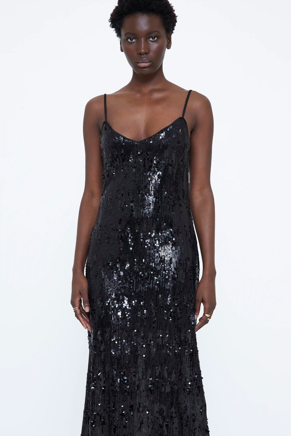 Vestido midi de lentejuelas negro