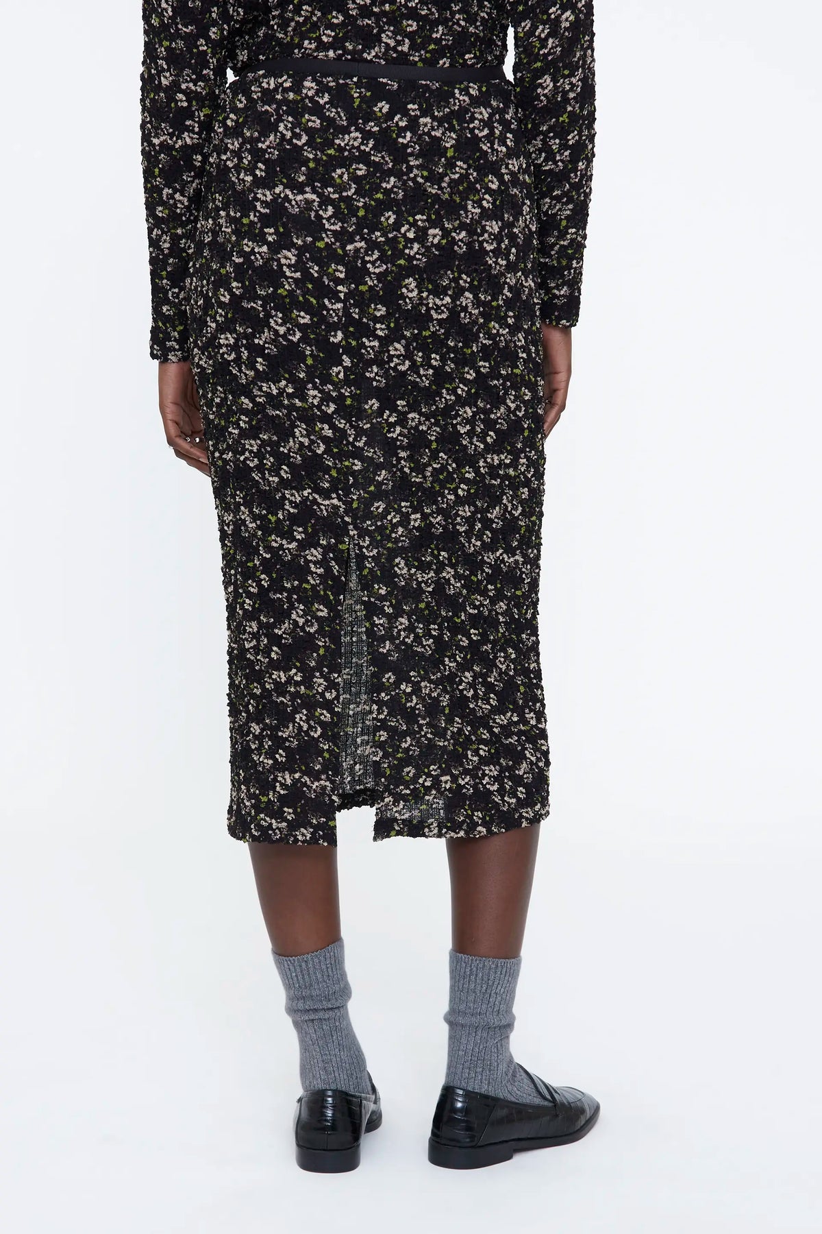 Midi skirt with bright green floral print