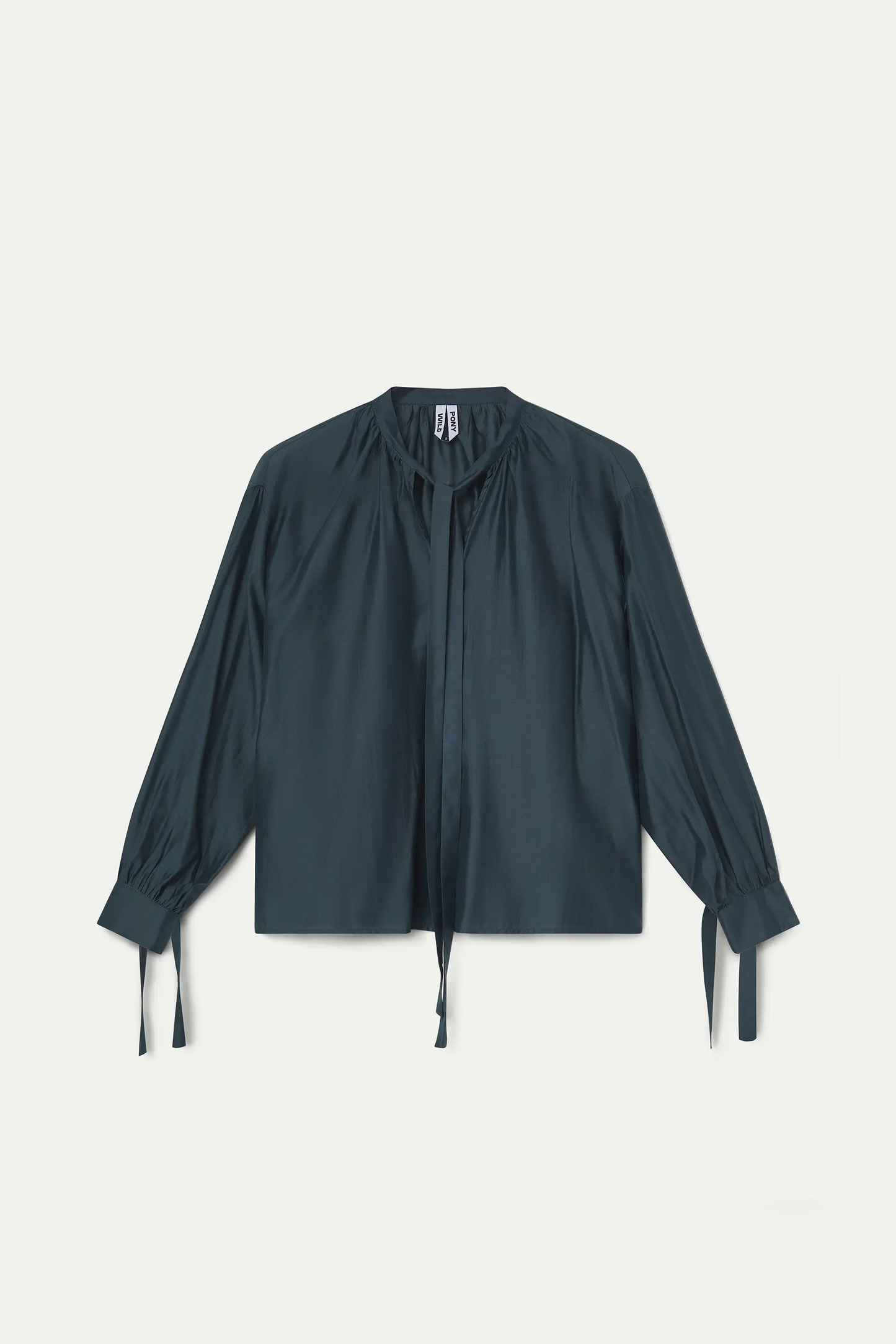 Blue satin shirt with bow detail