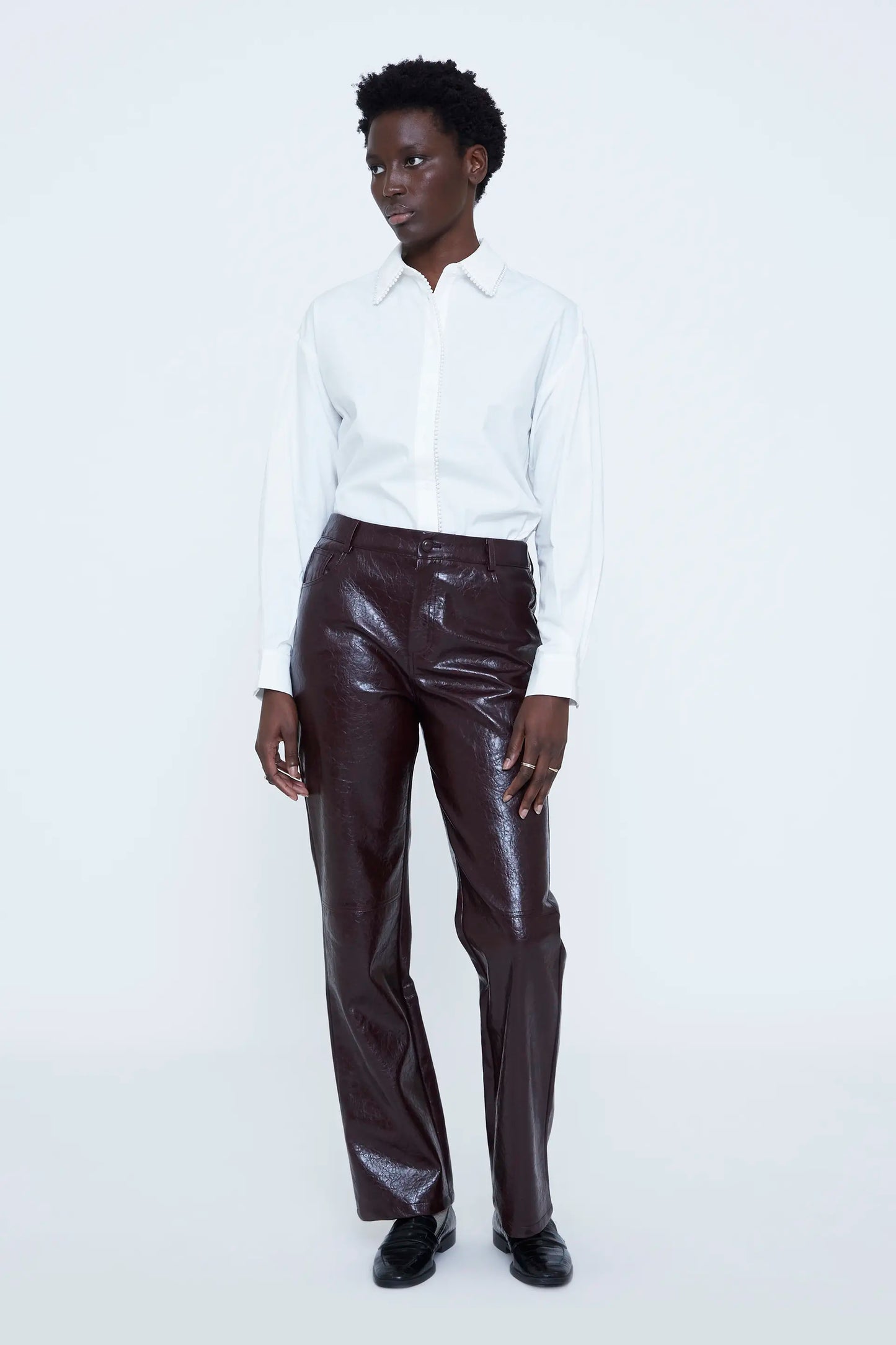 100% cotton white shirt with pearl detail