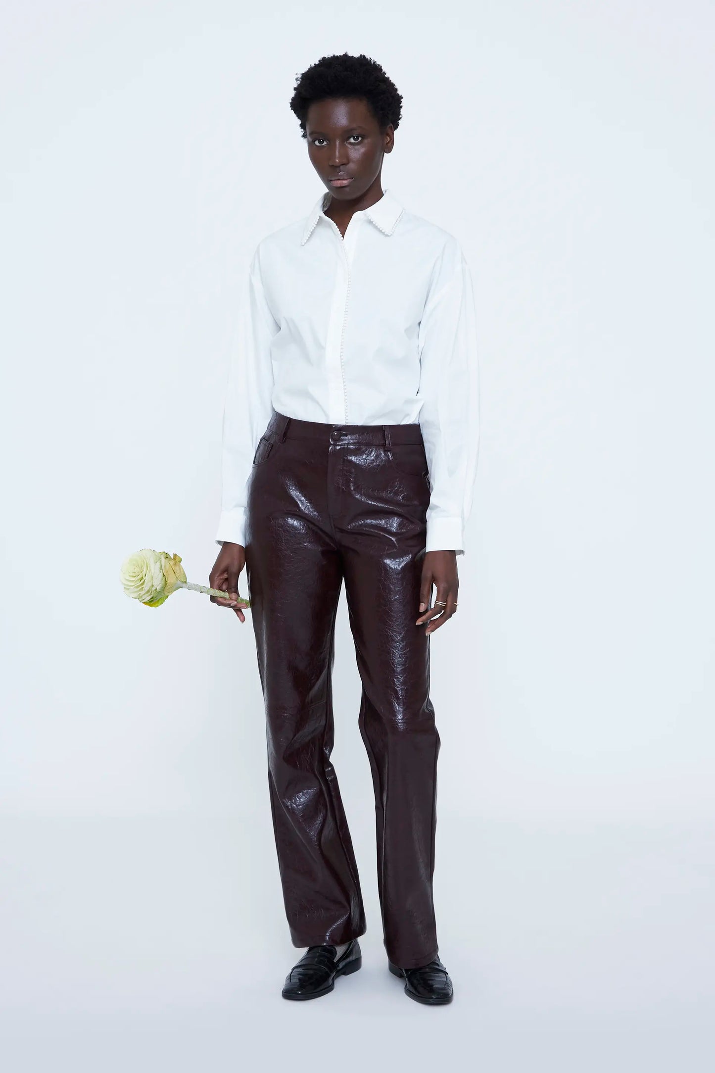 100% cotton white shirt with pearl detail
