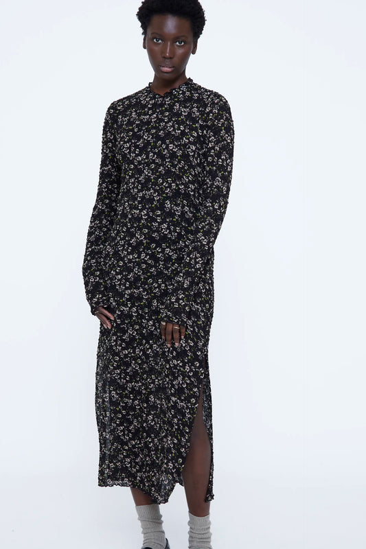 Vestido midi con estampado de flores brillantes verde
