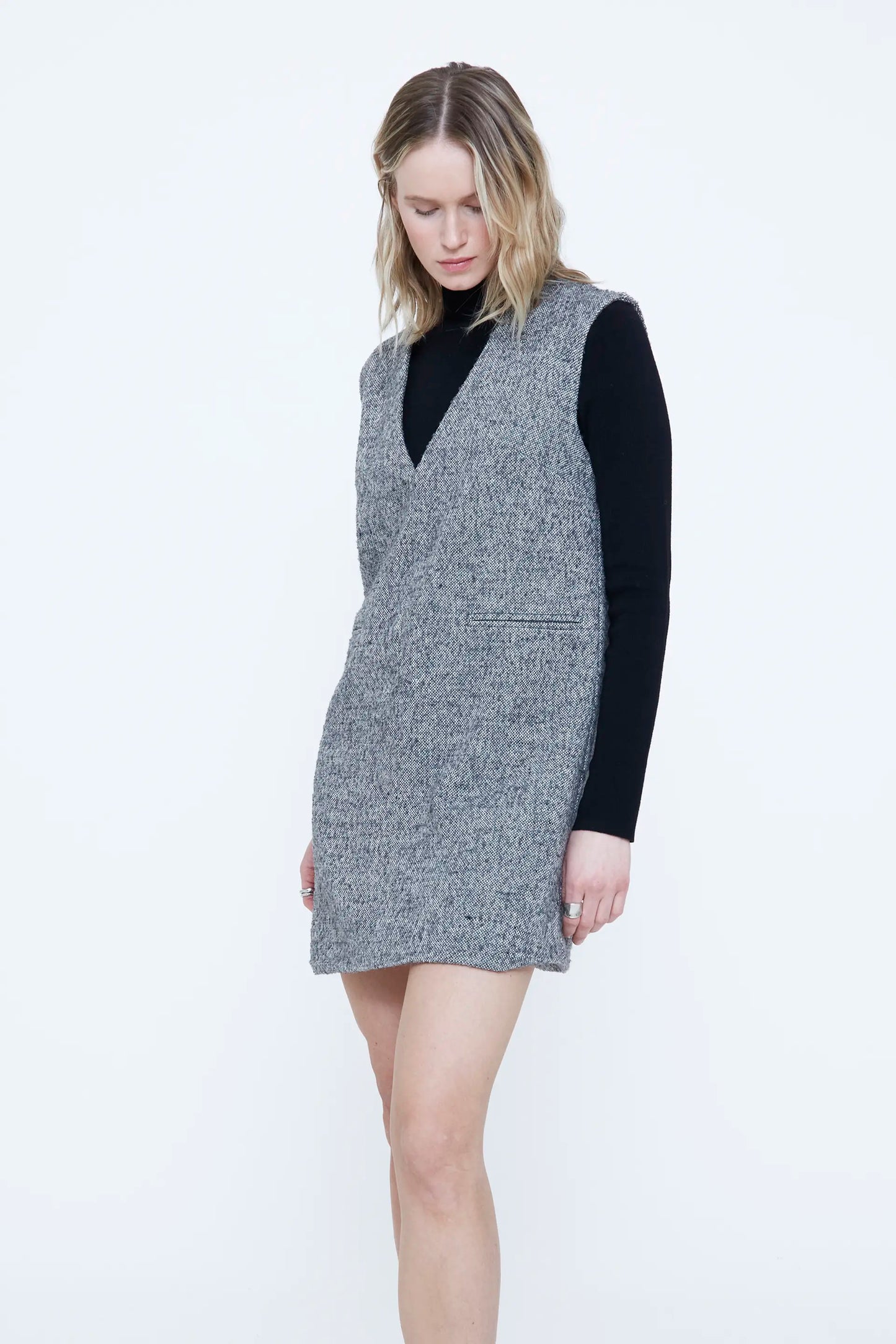 Short black tweed dress