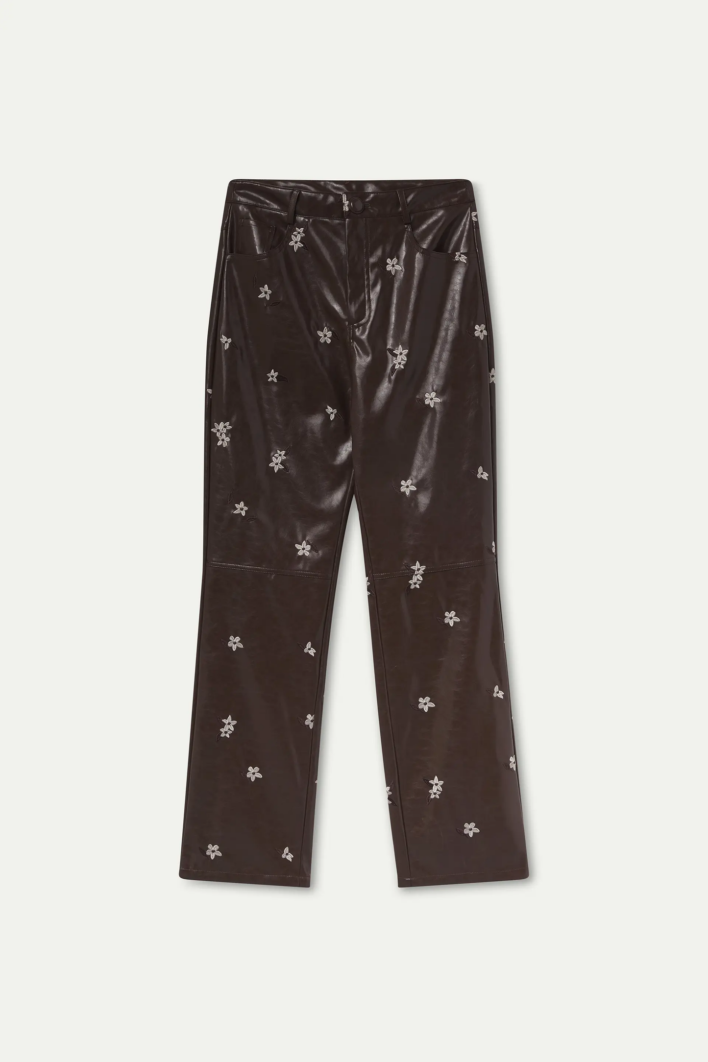 Pantalón piel sintética con estampado Almond Flower