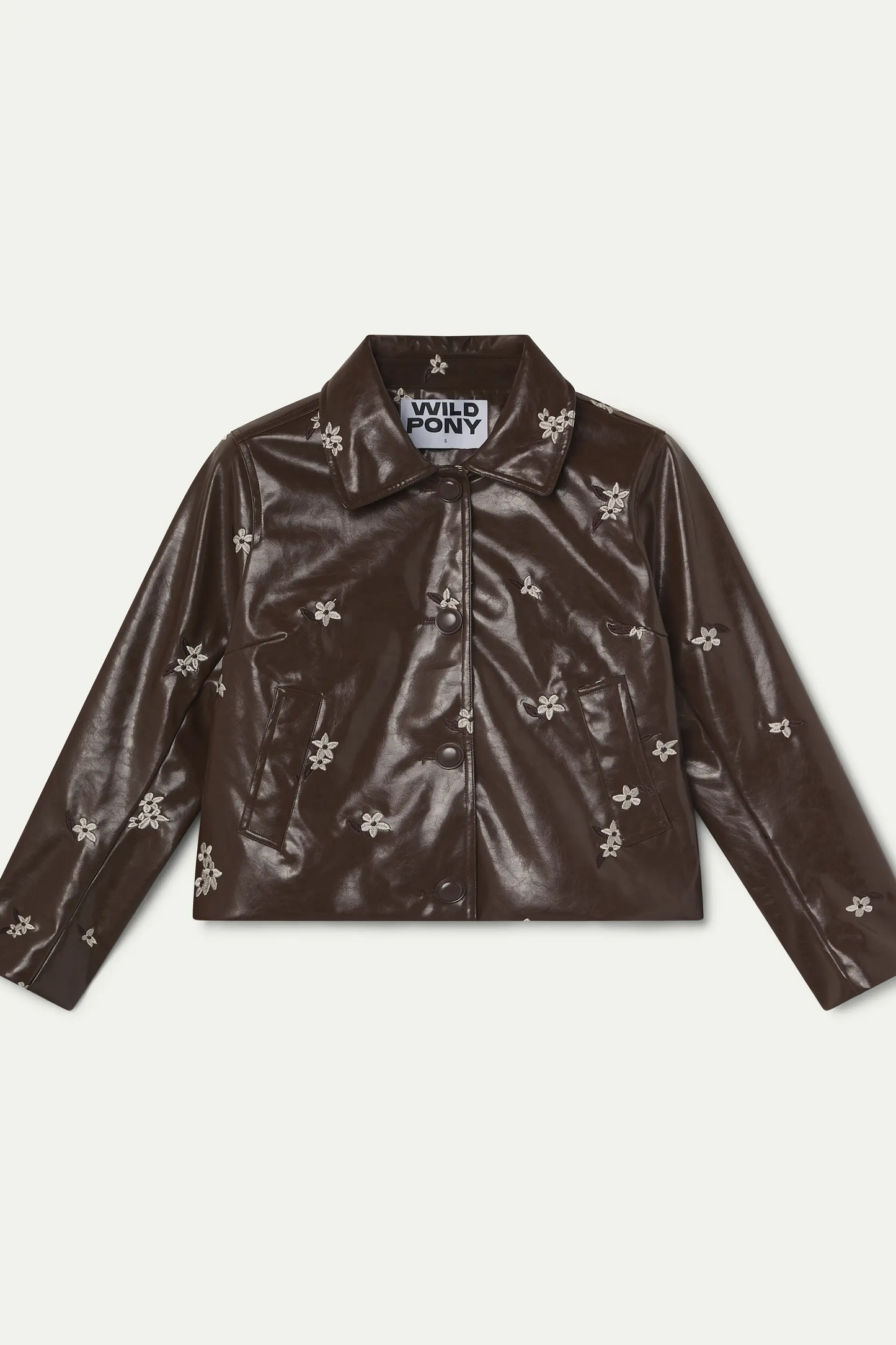 Chaqueta piel sintética con estampado Almond Flower