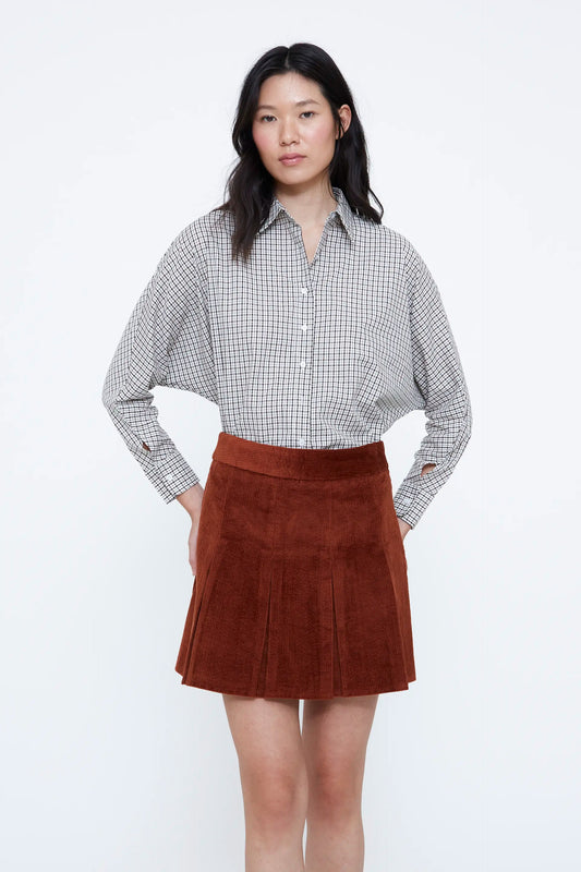 100% cotton shirt with black and brown plaid print