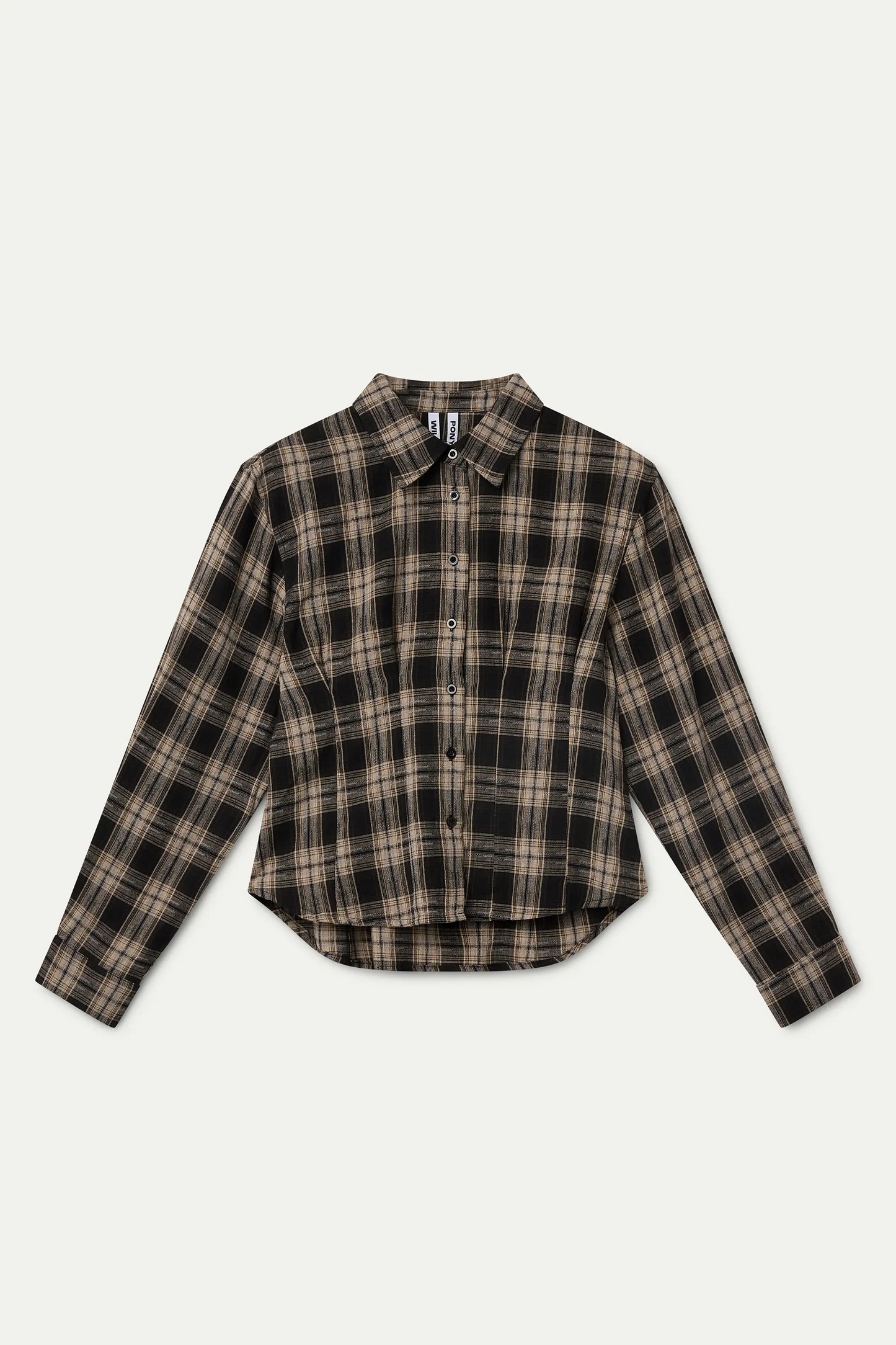 Camisa mezcla algodón con estampado de cuadros negro
