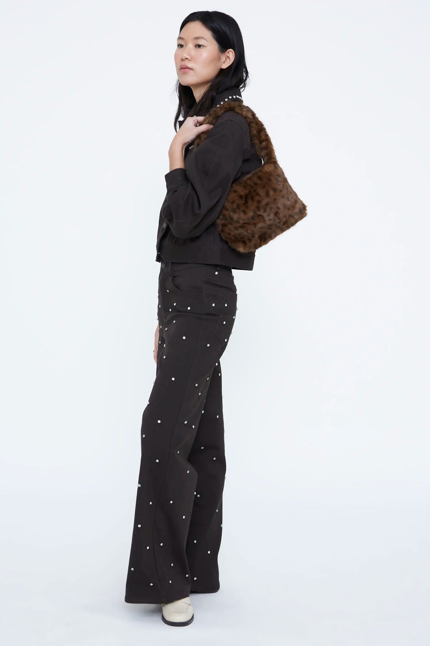 Bolso de hombro efecto pelo leopard