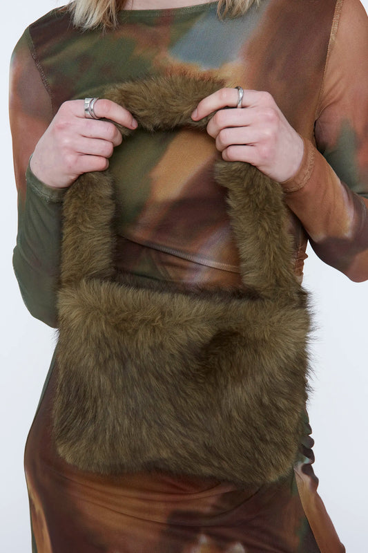 Bolso de hombro efecto pelo verde