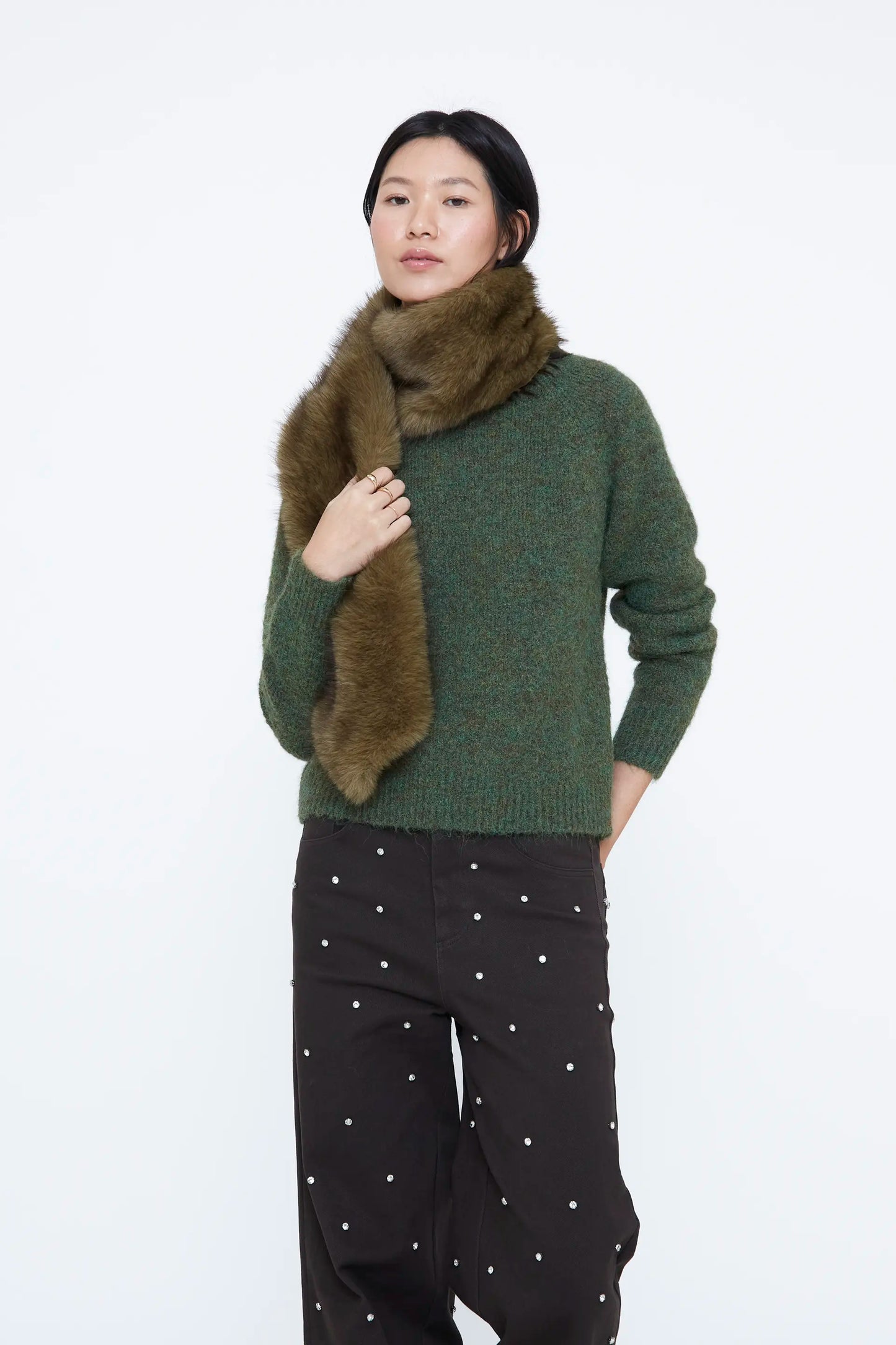 Green faux fur scarf