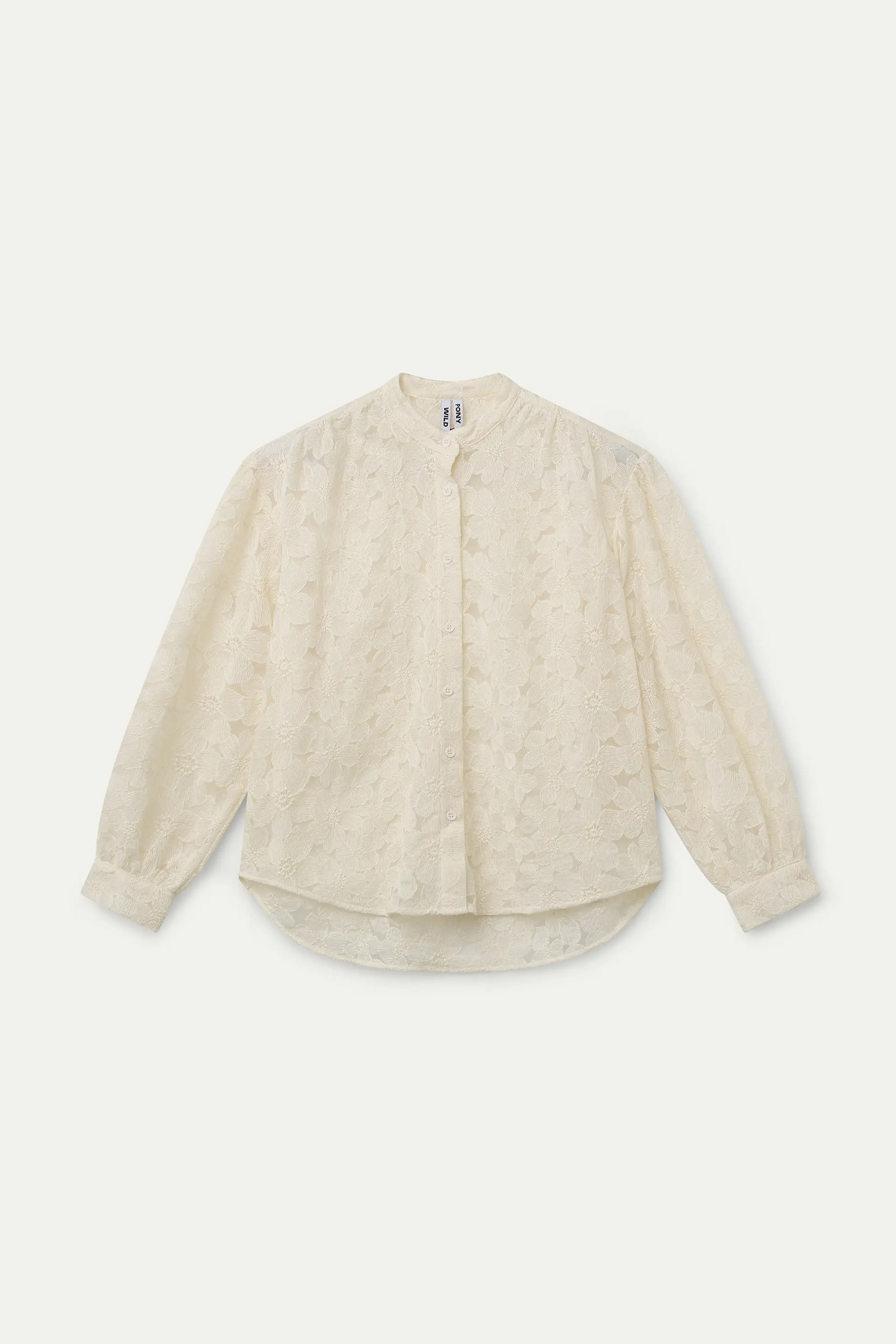 Off-white cotton blend shirt with floral embroidery