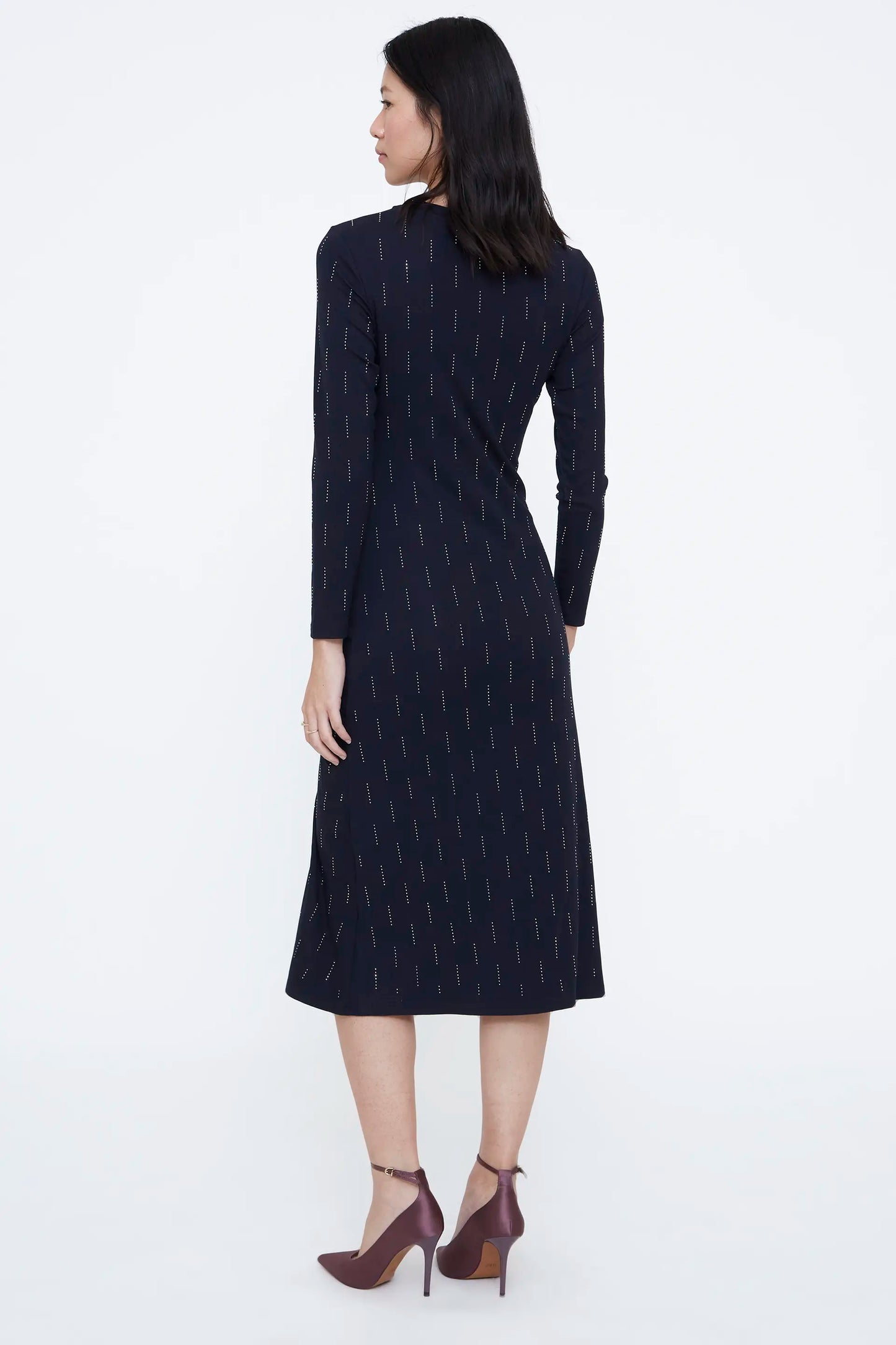 Navy midi dress with white appliqués