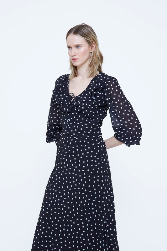 Top con estampado de puntos mini blanco y negro