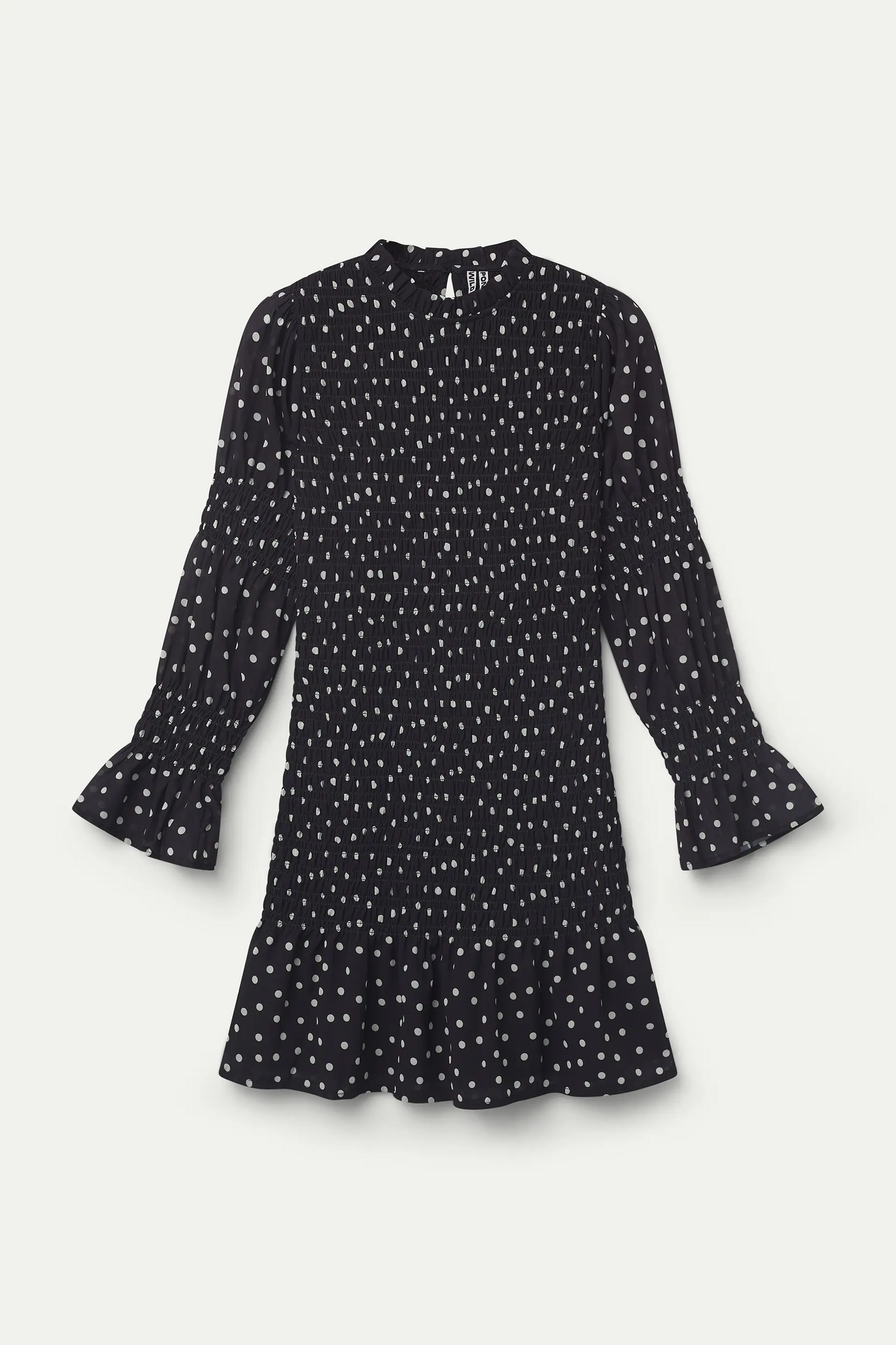 Vestido corto con estampado de puntos mini blanco y negro