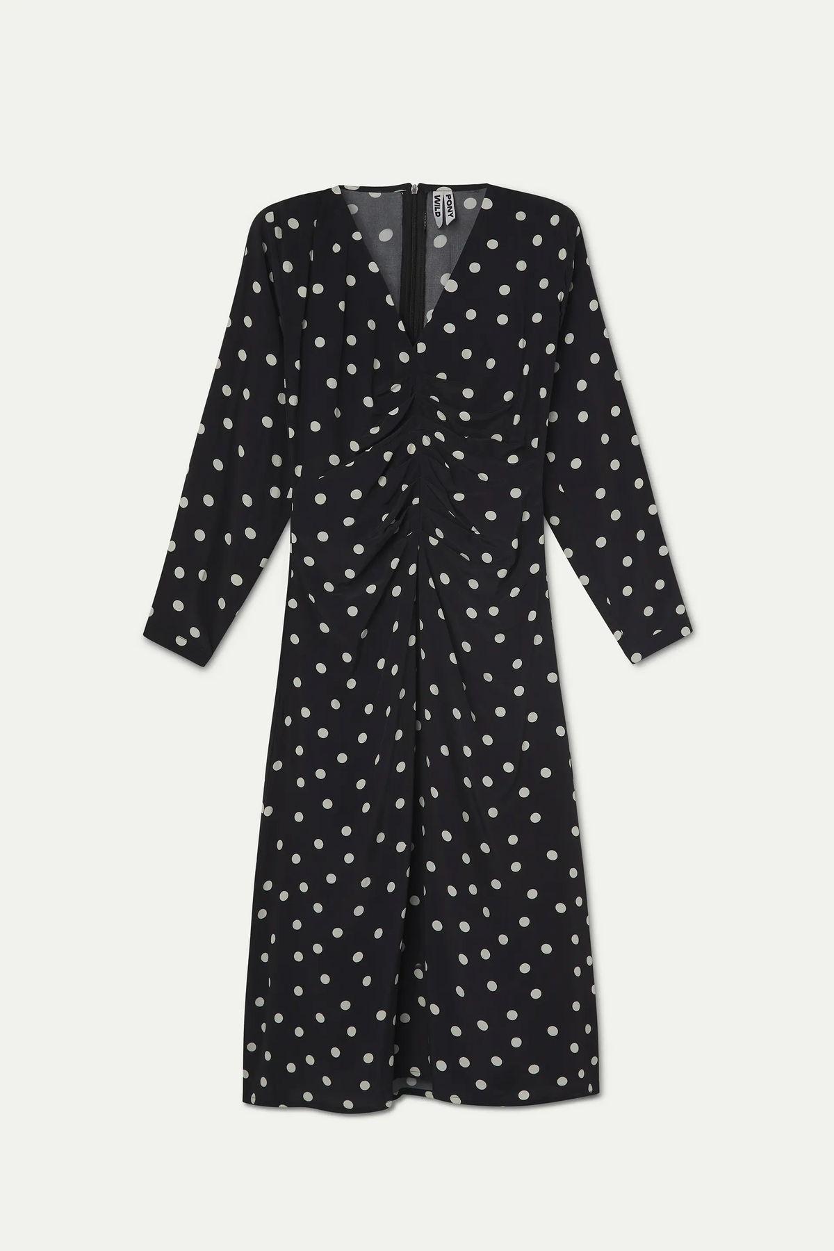 Vestido midi con estampado de puntos grande blanco y negro