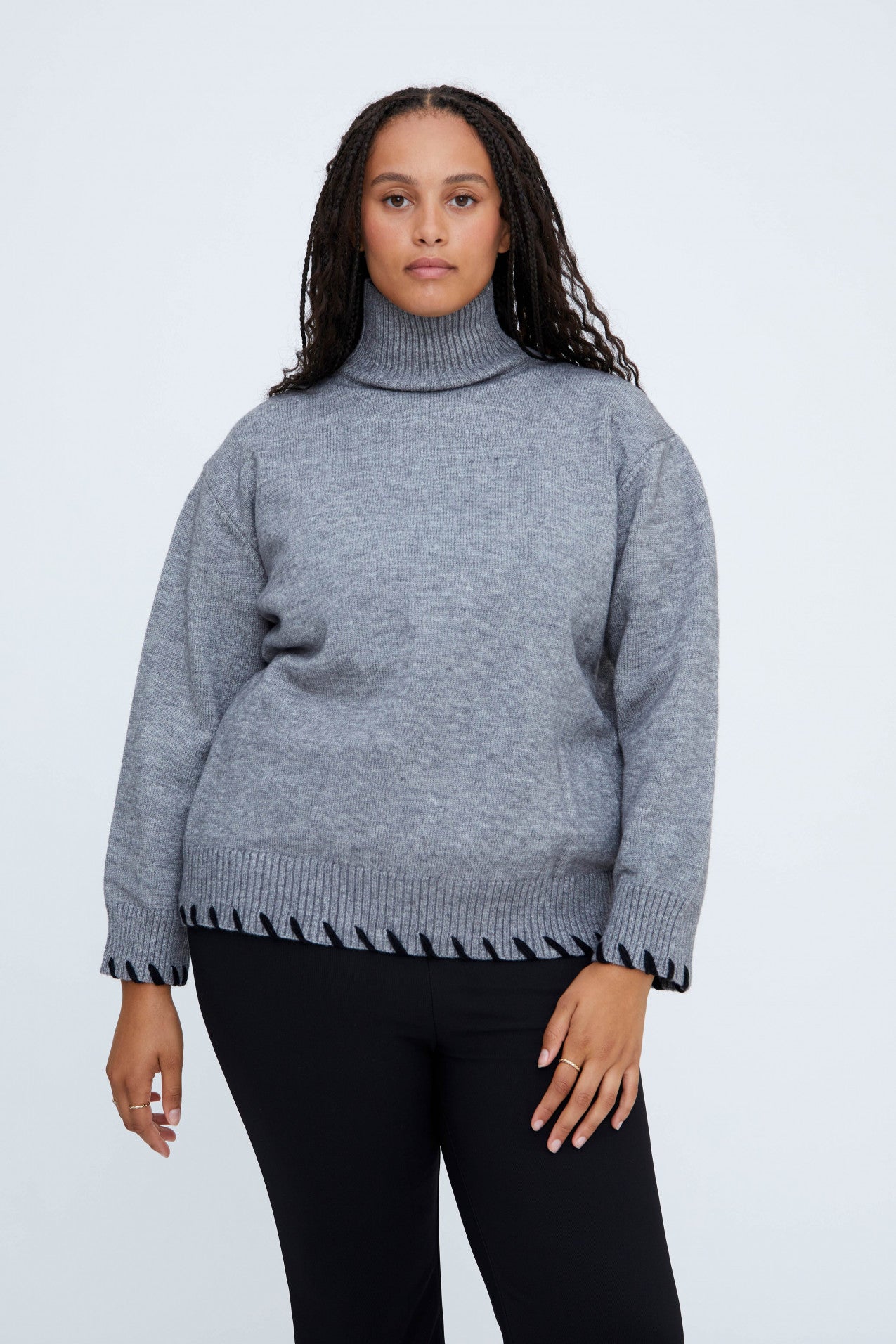 Gray Turtleneck Knitted Sweater